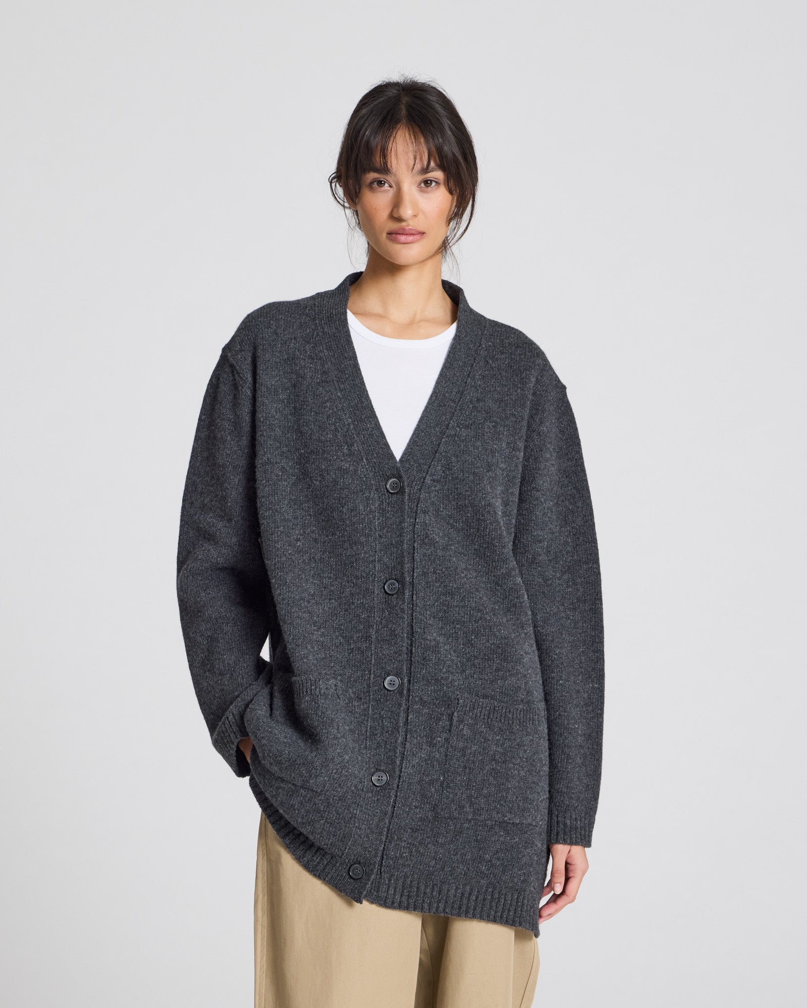 GAI+LISVA Alba Lambswool Cardigan Lambswool l Knitwear 605 Dark Grey Melangè