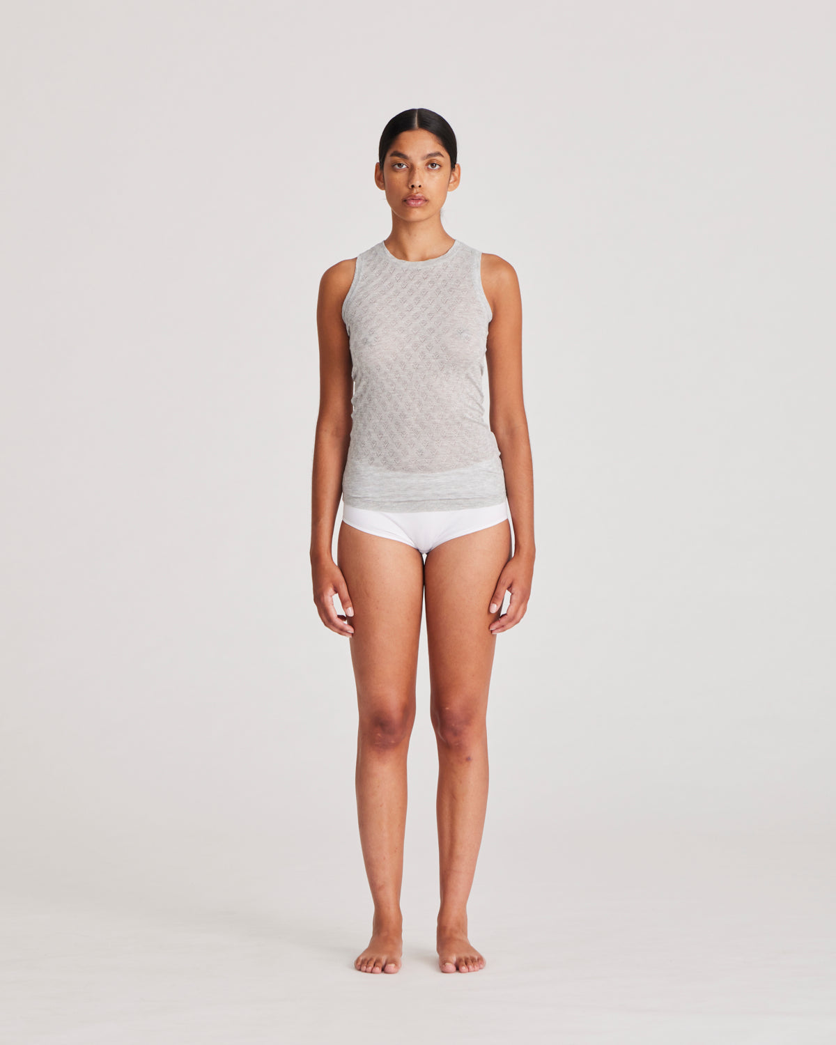 GAI+LISVA Alberte S´less Silk Top Tops & T-shirts 601 Light Grey Melange