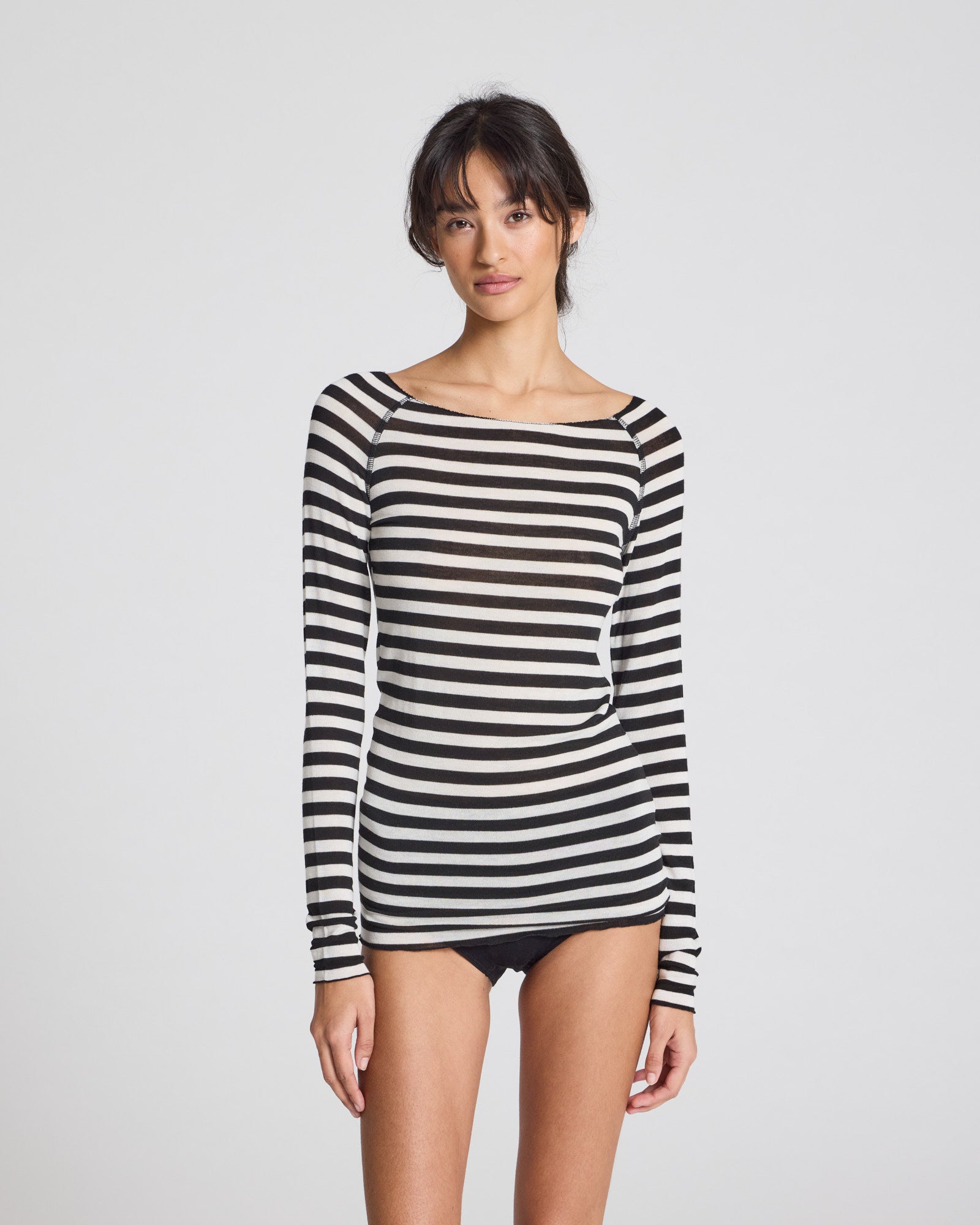 GAI+LISVA Amalie Stripe Wool Top Top 946 Off White Black Stripe