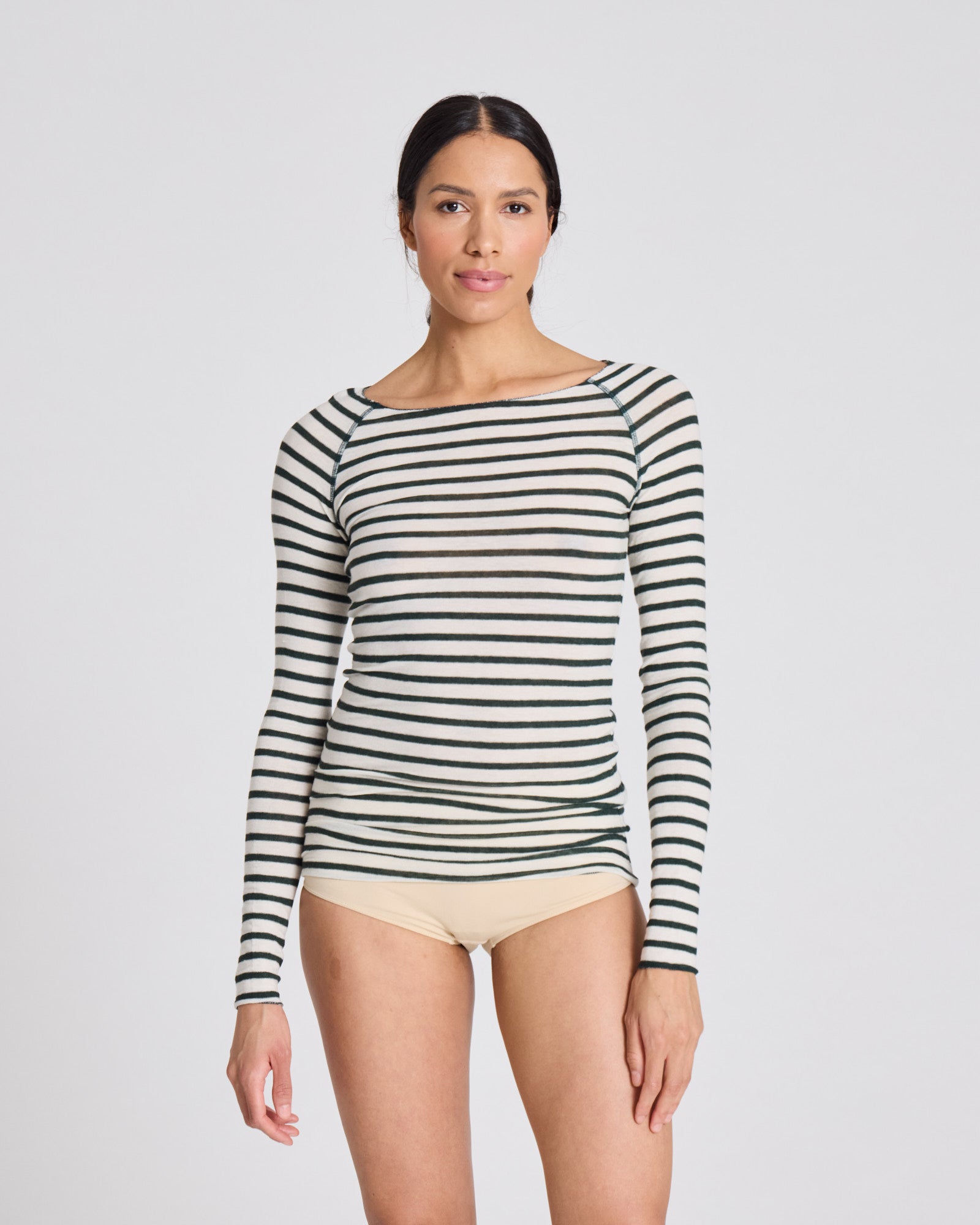 GAI+LISVA Amalie Wool Top Tops & T-shirts 199 Reverse Dark Olive Stripe