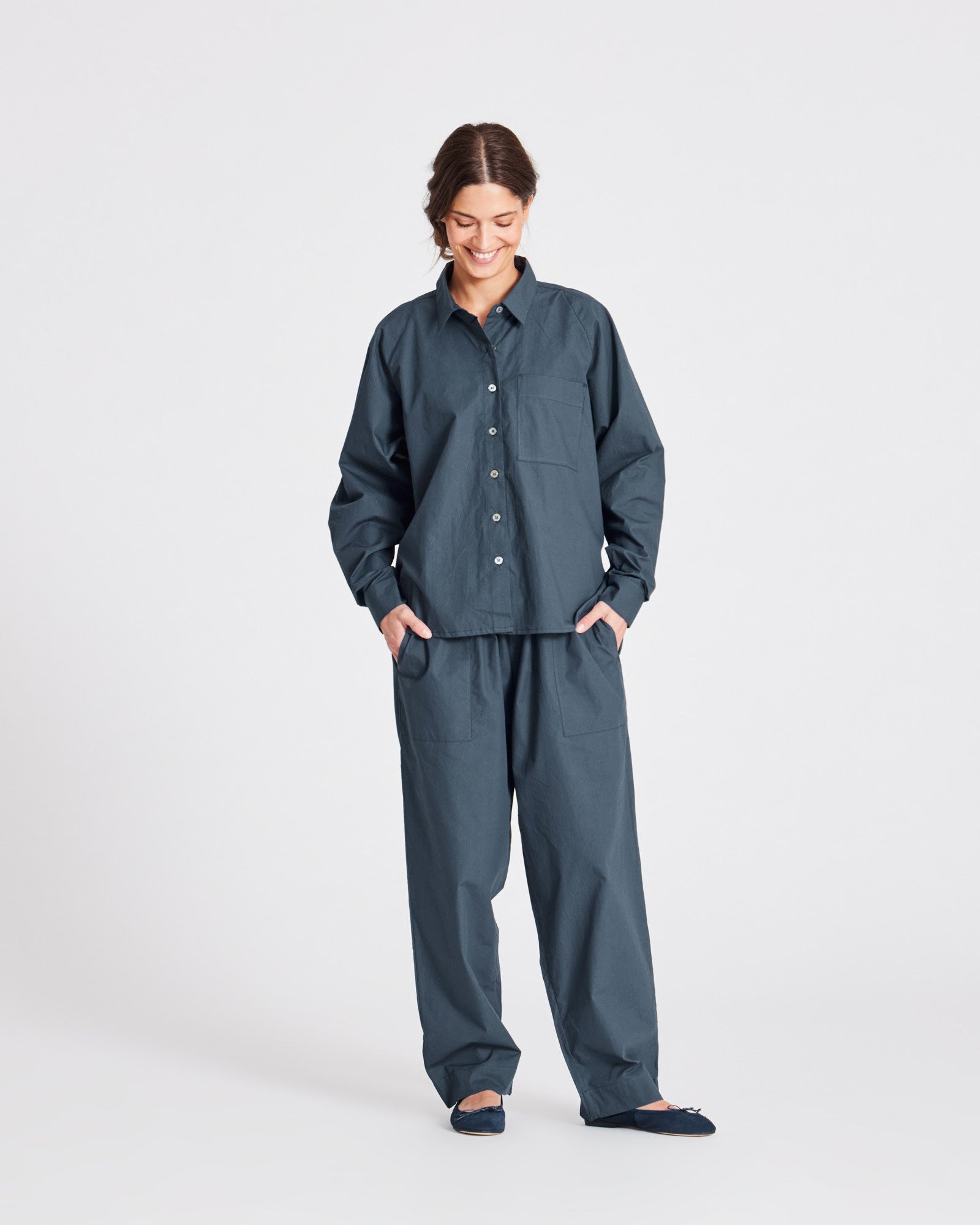 GAI+LISVA Bella Raglan L/S Poplin Short Shirt GOTS 243975 Shirts & Blouses 472 Denim Blue