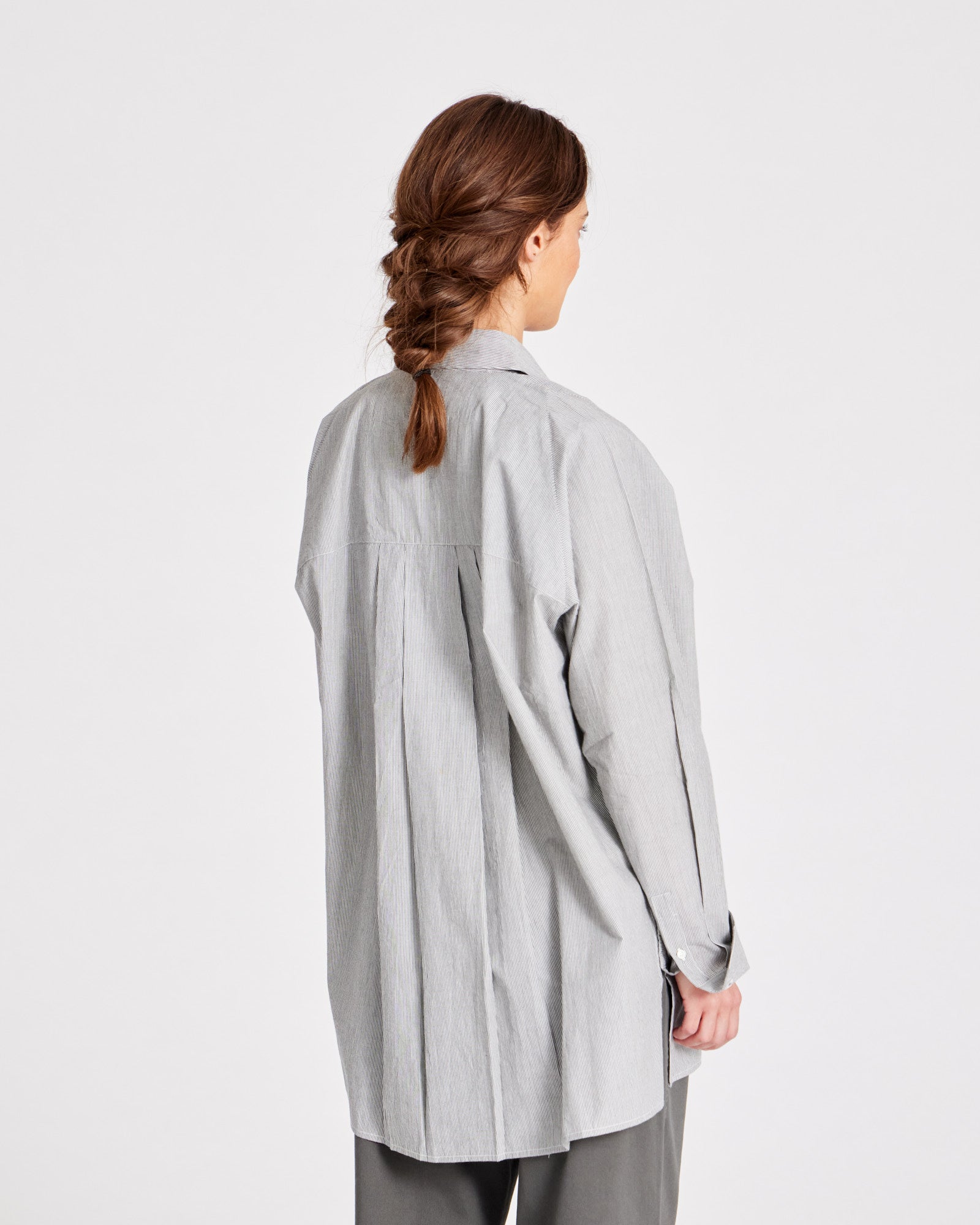 GAI+LISVA Bella Raglan L/S Striped Poplin Long Shirt GOTS 243975 Top 255 Dark Grey/Ecru Stripe