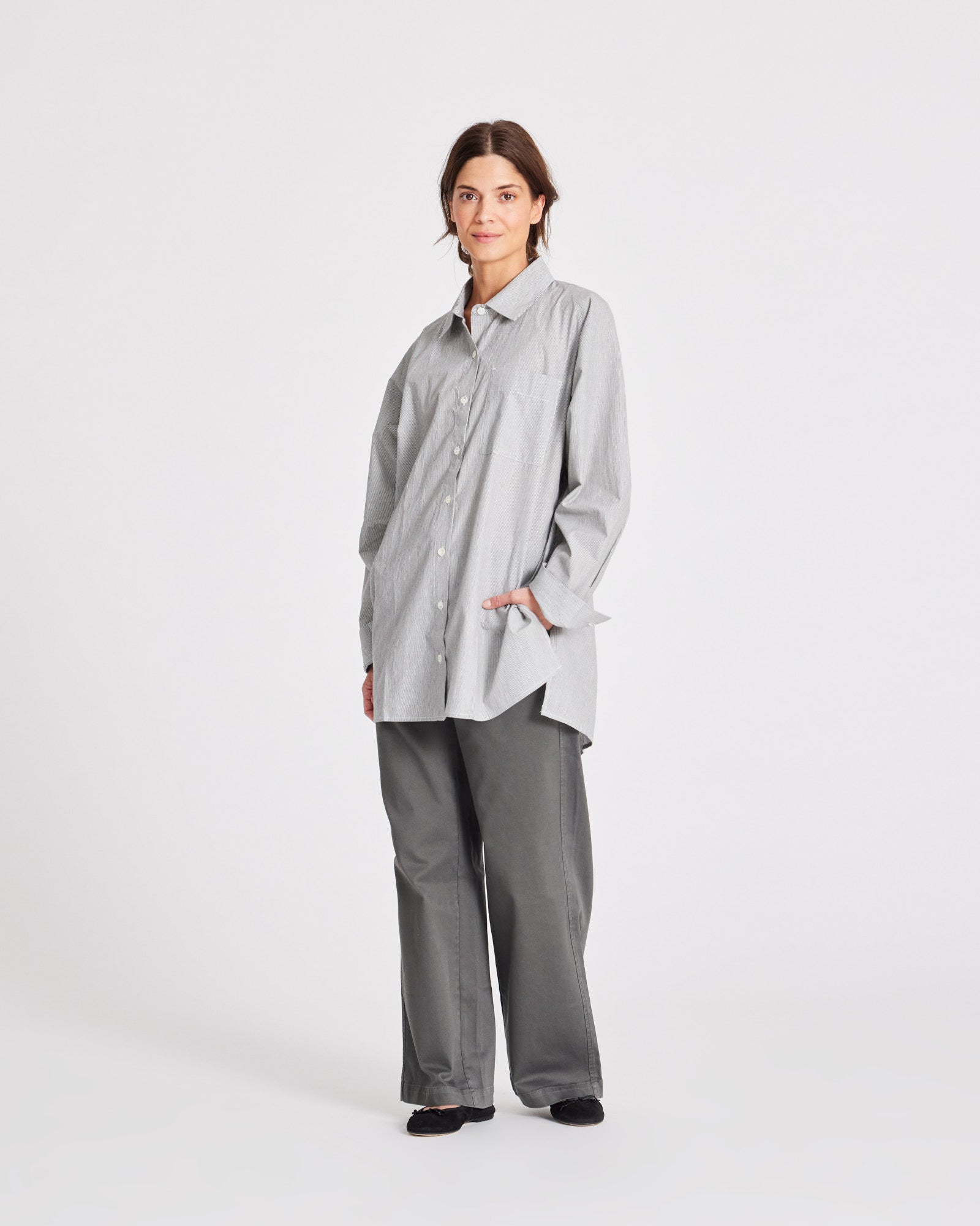 GAI+LISVA Bella Raglan L/S Striped Poplin Long Shirt GOTS 243975 Top 255 Dark Grey/Ecru Stripe