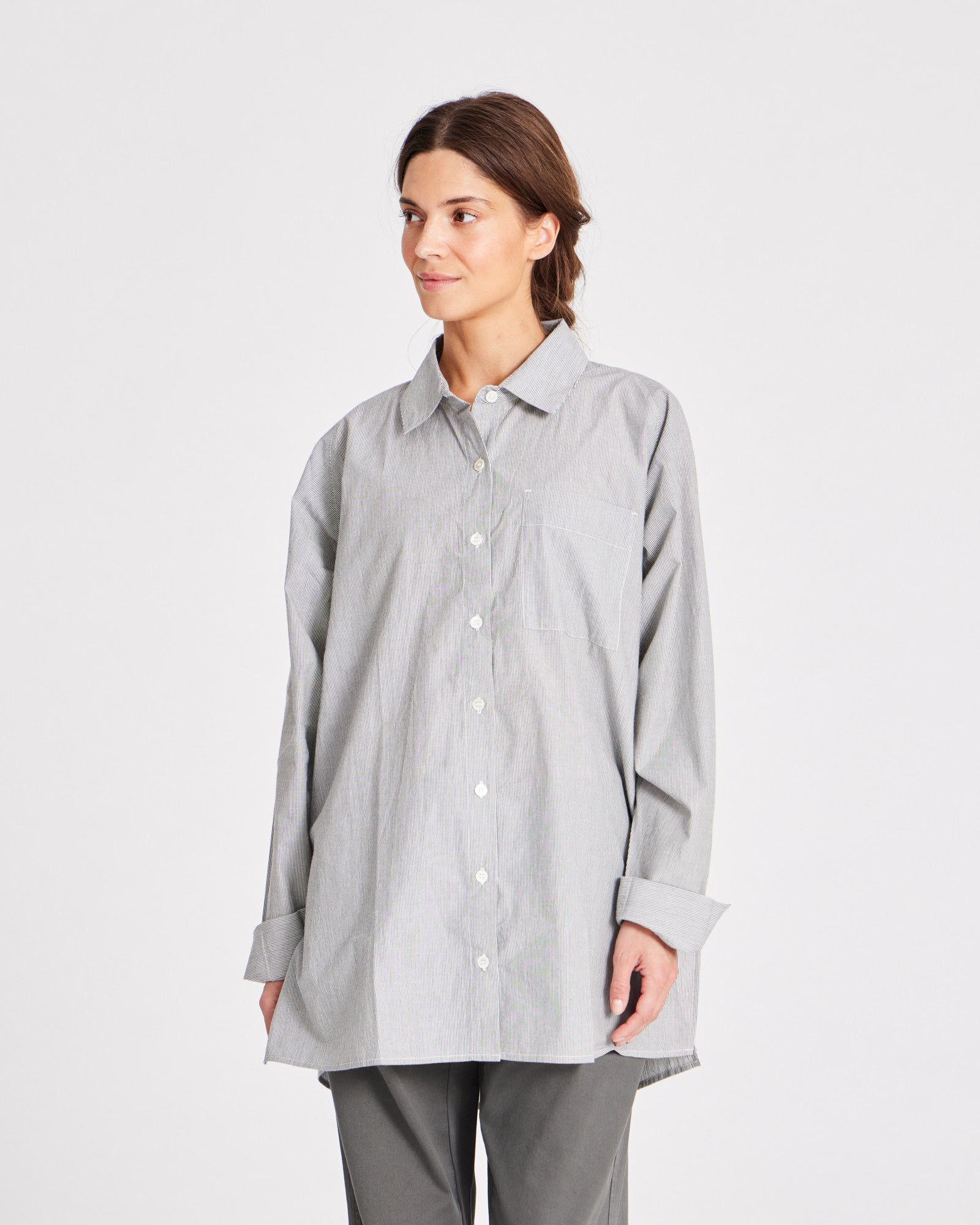 GAI+LISVA Bella Raglan L/S Striped Poplin Long Shirt GOTS 243975 Top 255 Dark Grey/Ecru Stripe