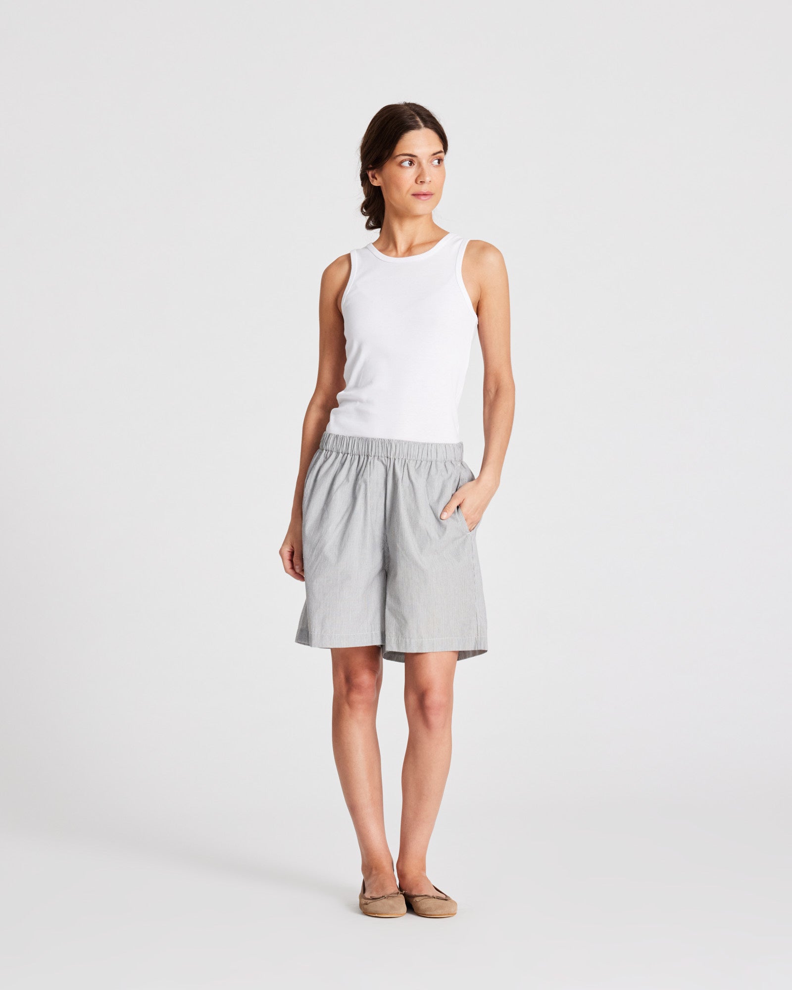 GAI+LISVA Caroline Shorts Poplin Pants & Shorts 255 Dark Grey/Ecru Stripe