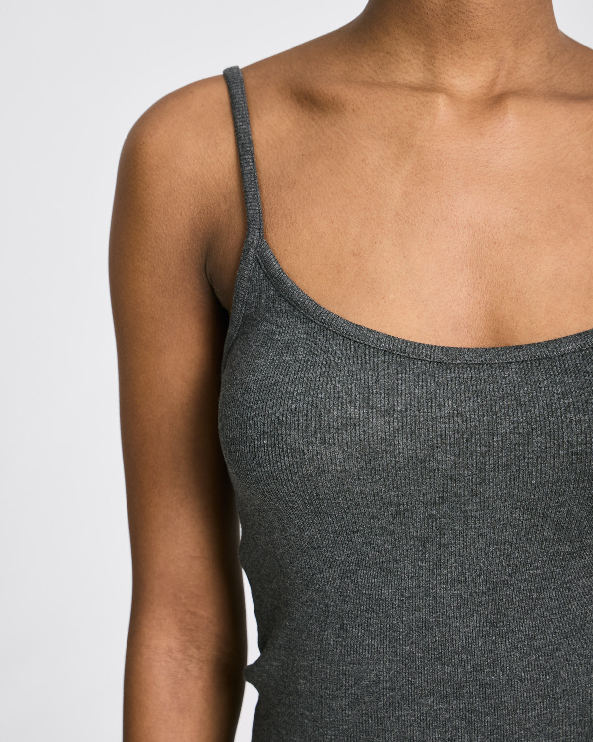 GAI+LISVA Cecilie Viscose Stretchable Strap Top 2x2 Rib Tops & T-shirts 764 Dark Grey Melangé