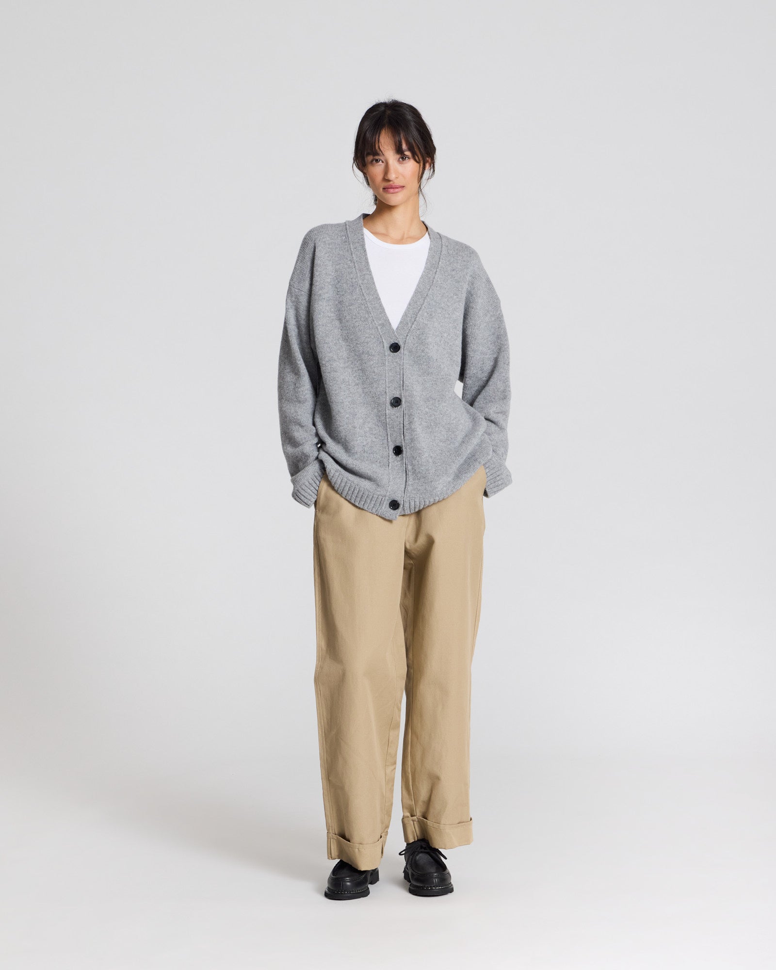 GAI+LISVA Edith Lambswool Cardigan GOTS 243975 Lambswool l Knitwear 602 Grey Melange