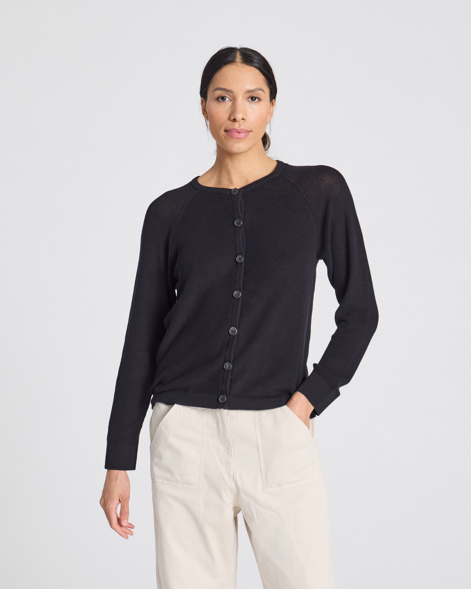 GAI+LISVA Ella L/S Cotton Rib Cardigan GOTS Cotton l Knitwear 650 Black