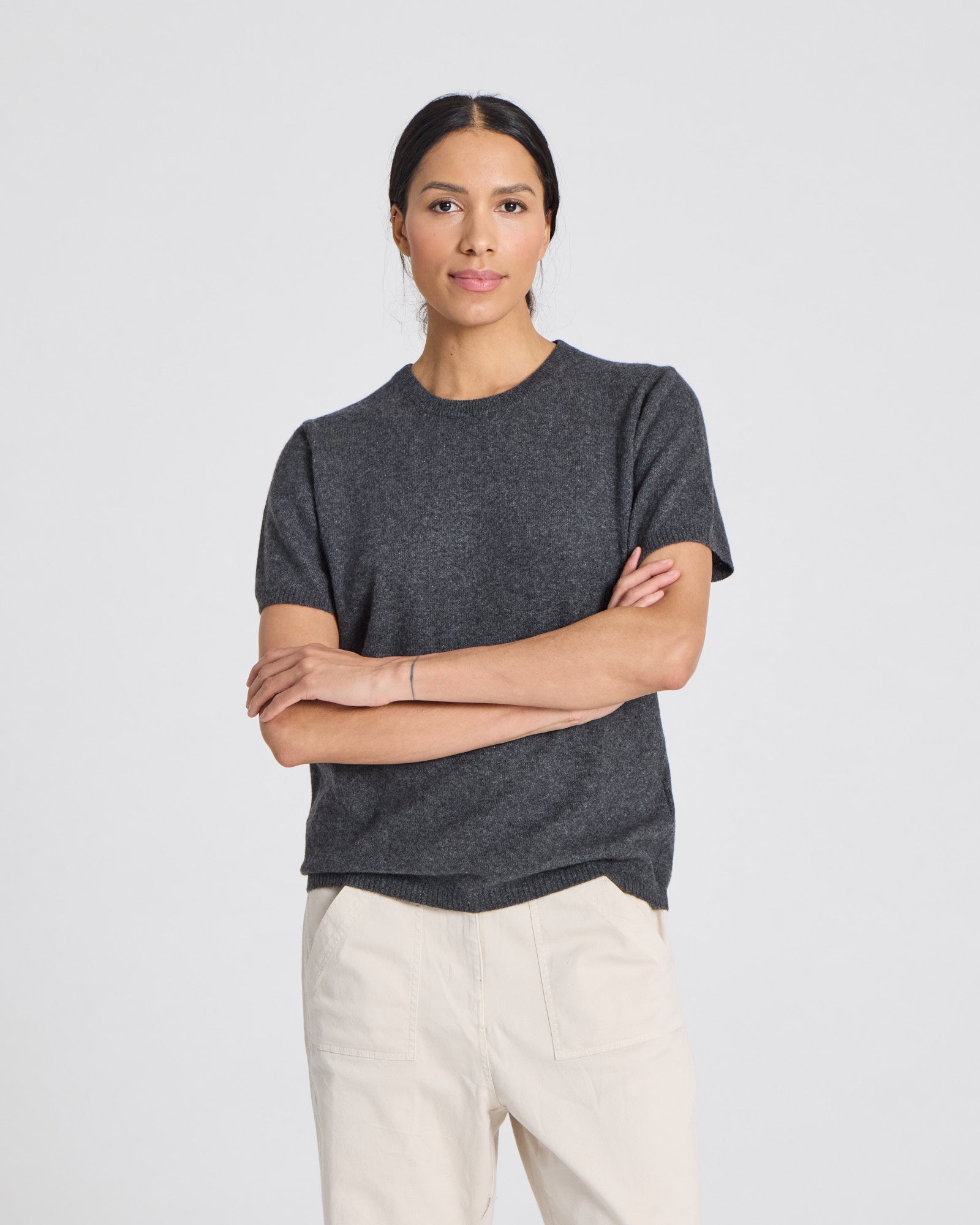 GAI+LISVA Ellia Cashmere Tee Lambswool l Knitwear 605 Dark Grey Melangè