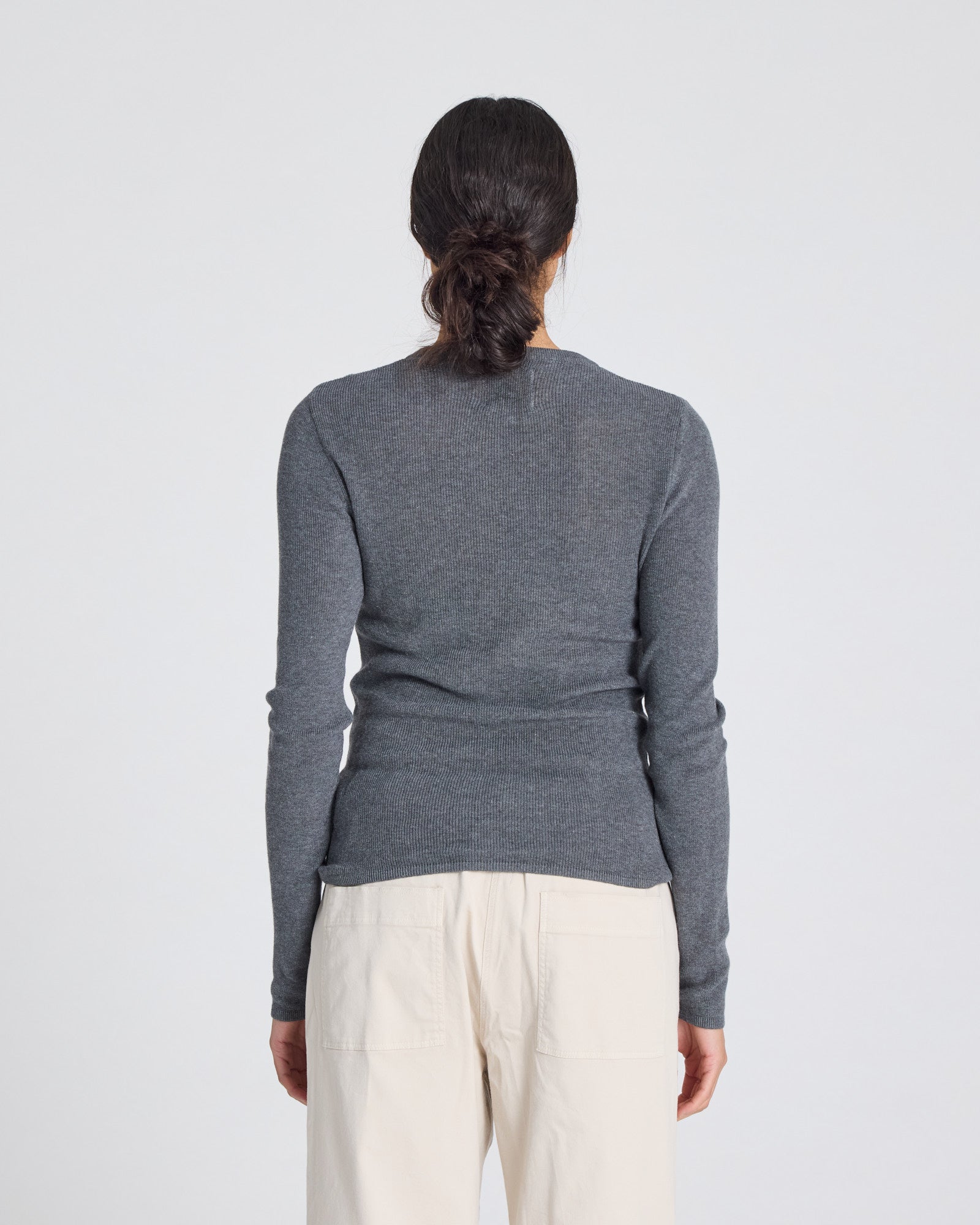 GAI+LISVA Freja L/S Cotton Rib Top GOTS Cotton l Knitwear 605 Dark Grey Melangè