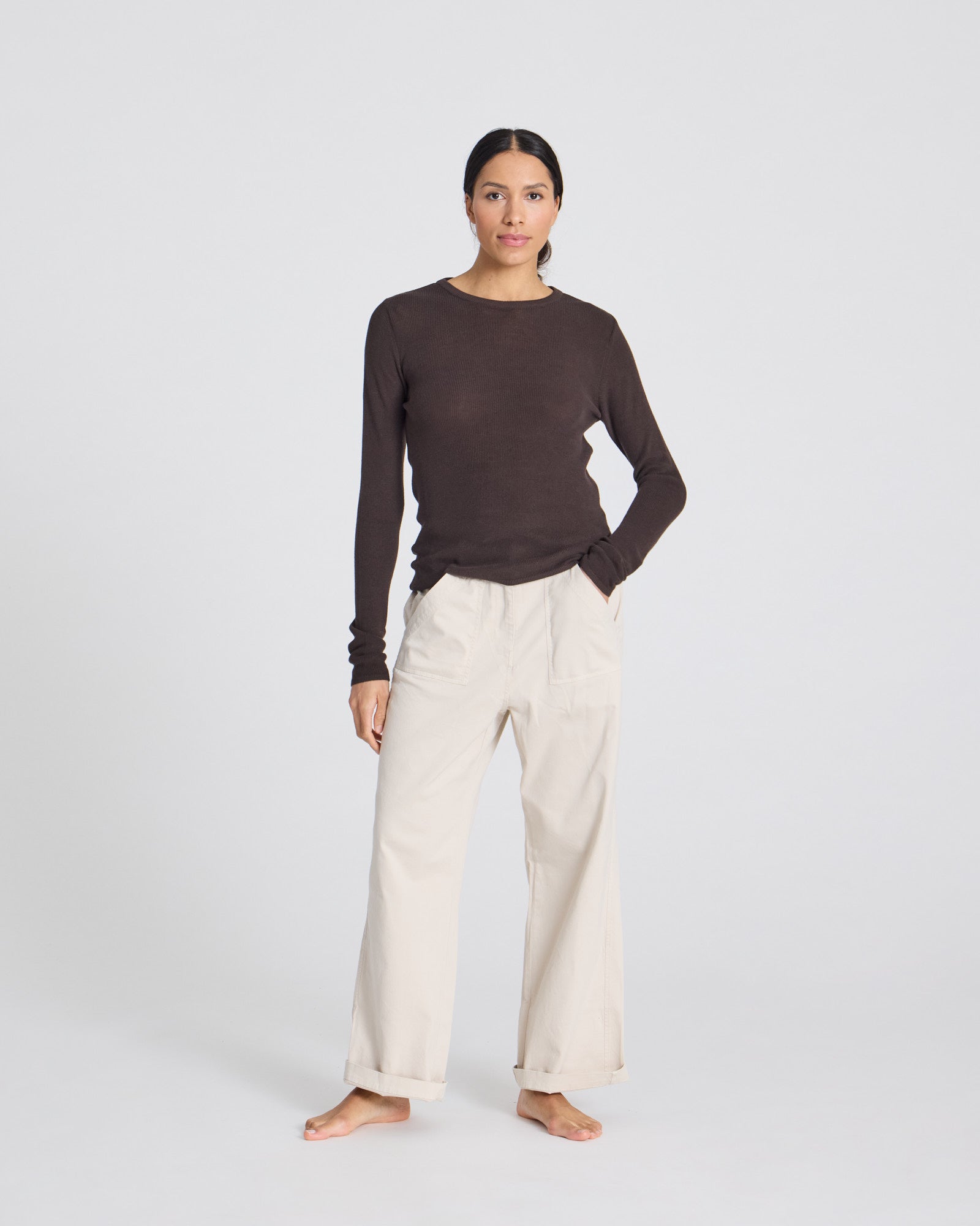 GAI+LISVA Freja L/S Cotton Rib Top GOTS Cotton l Knitwear 681 Mulch