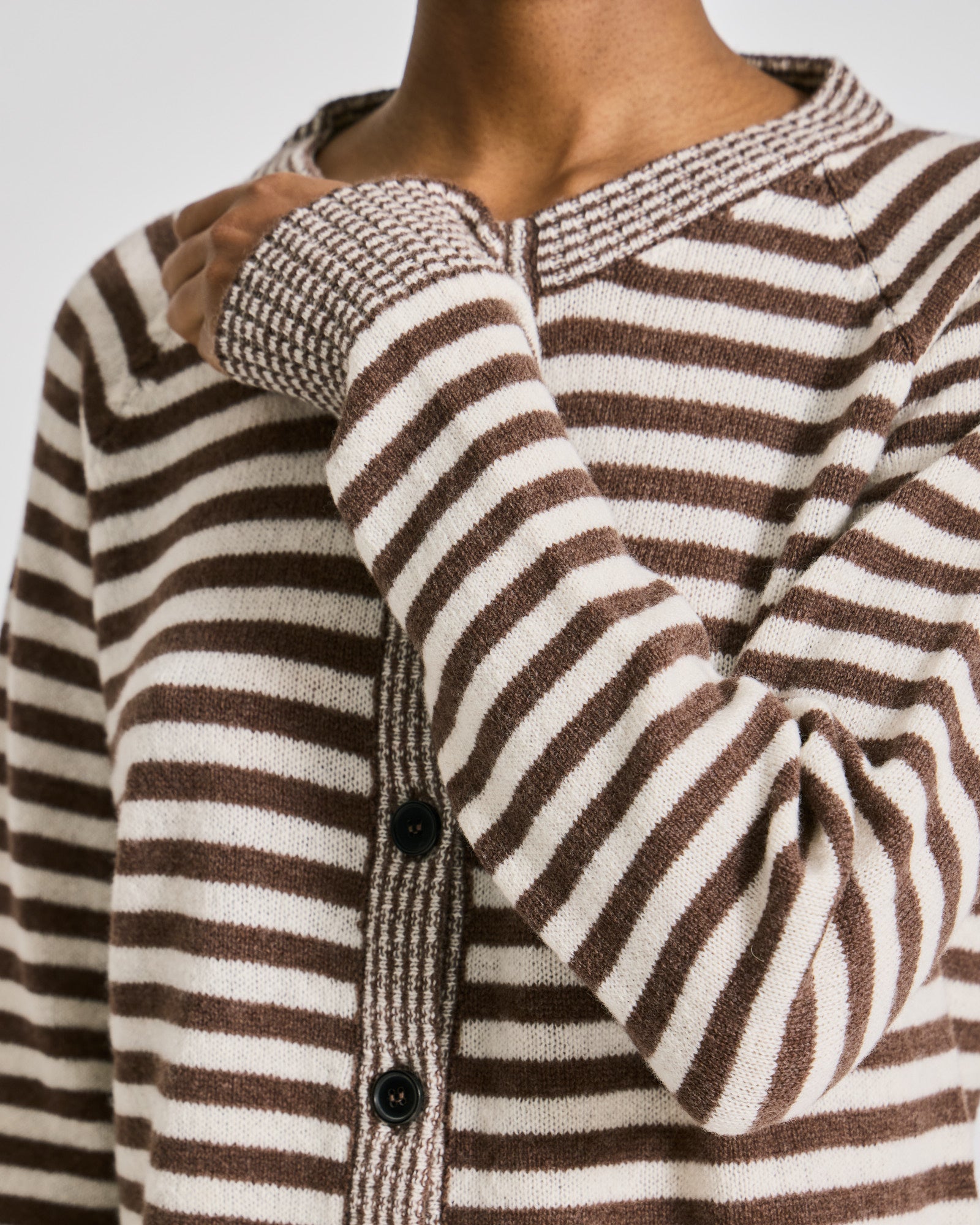 GAI+LISVA Gry L/S Striped Cardigan Lambswool Knit Lambswool l Knitwear 754 Striped Brown / Ecru
