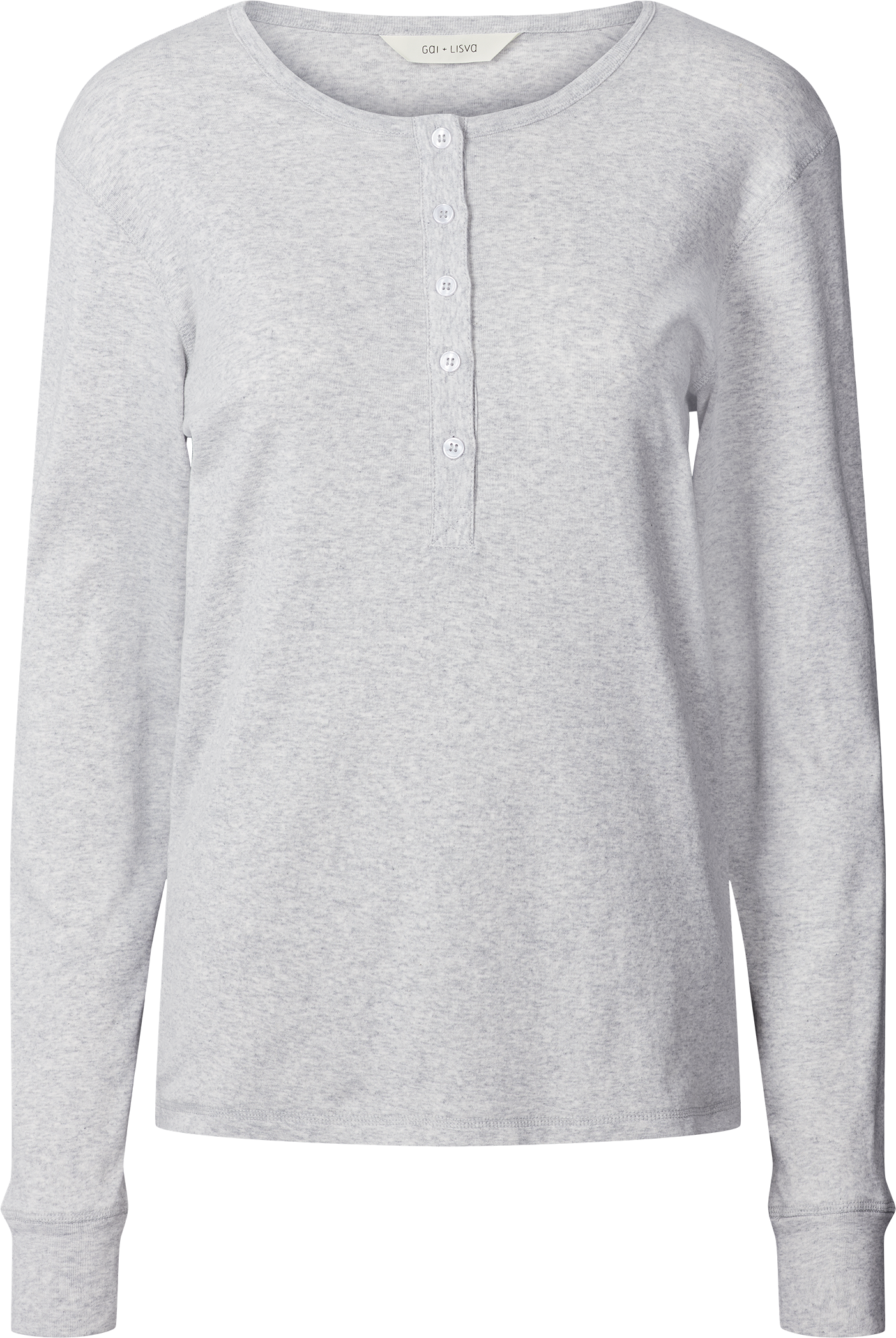 GAI+LISVA Ida Cotton 1x1 RIB Henley Tee GOTS 243975 Tops & T-shirts 601 Light Grey Melange