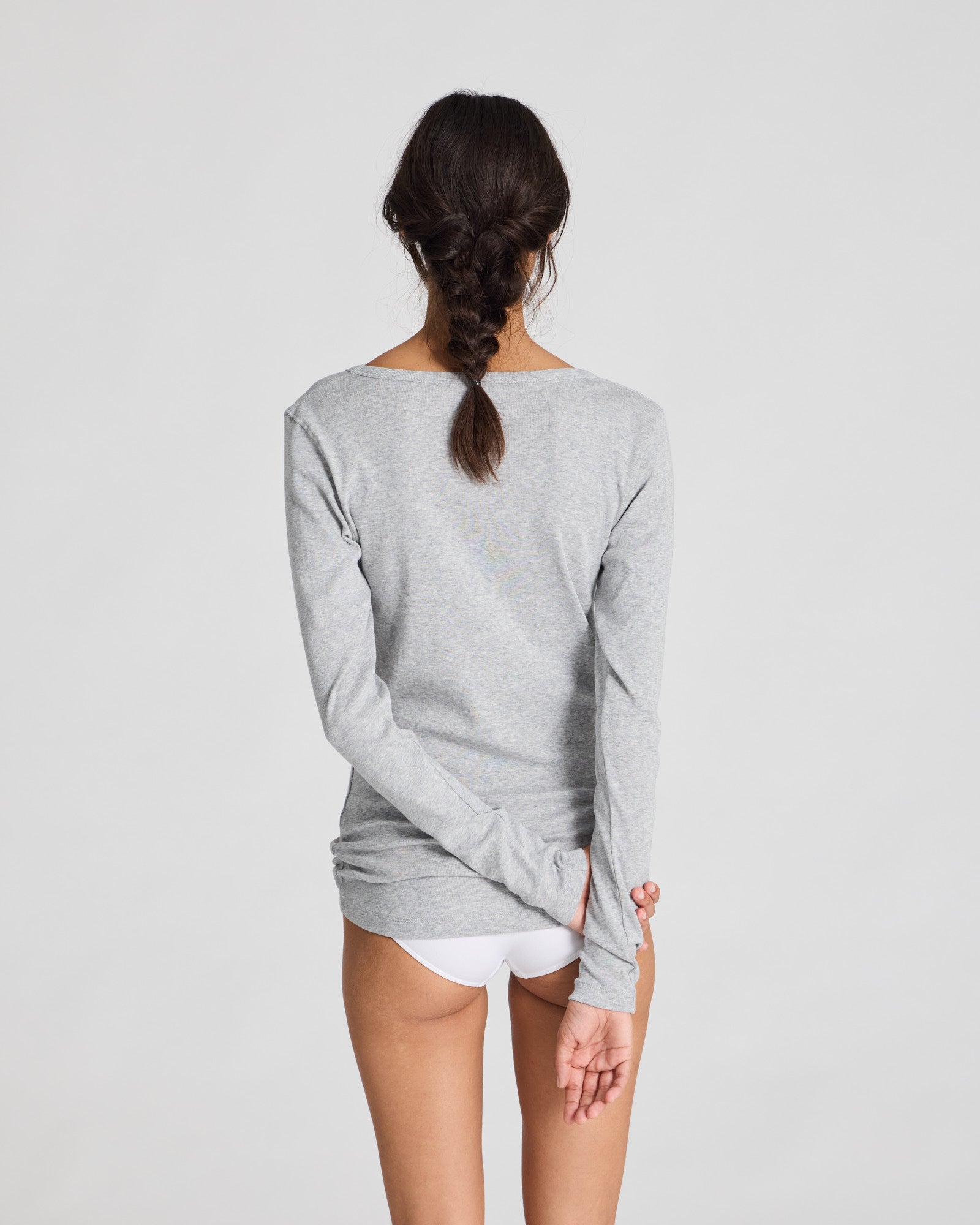 GAI+LISVA Ivy Cotton 1x1 RIB L/S Tee GOTS 243975 Tops & T-shirts 601 Light Grey Melange