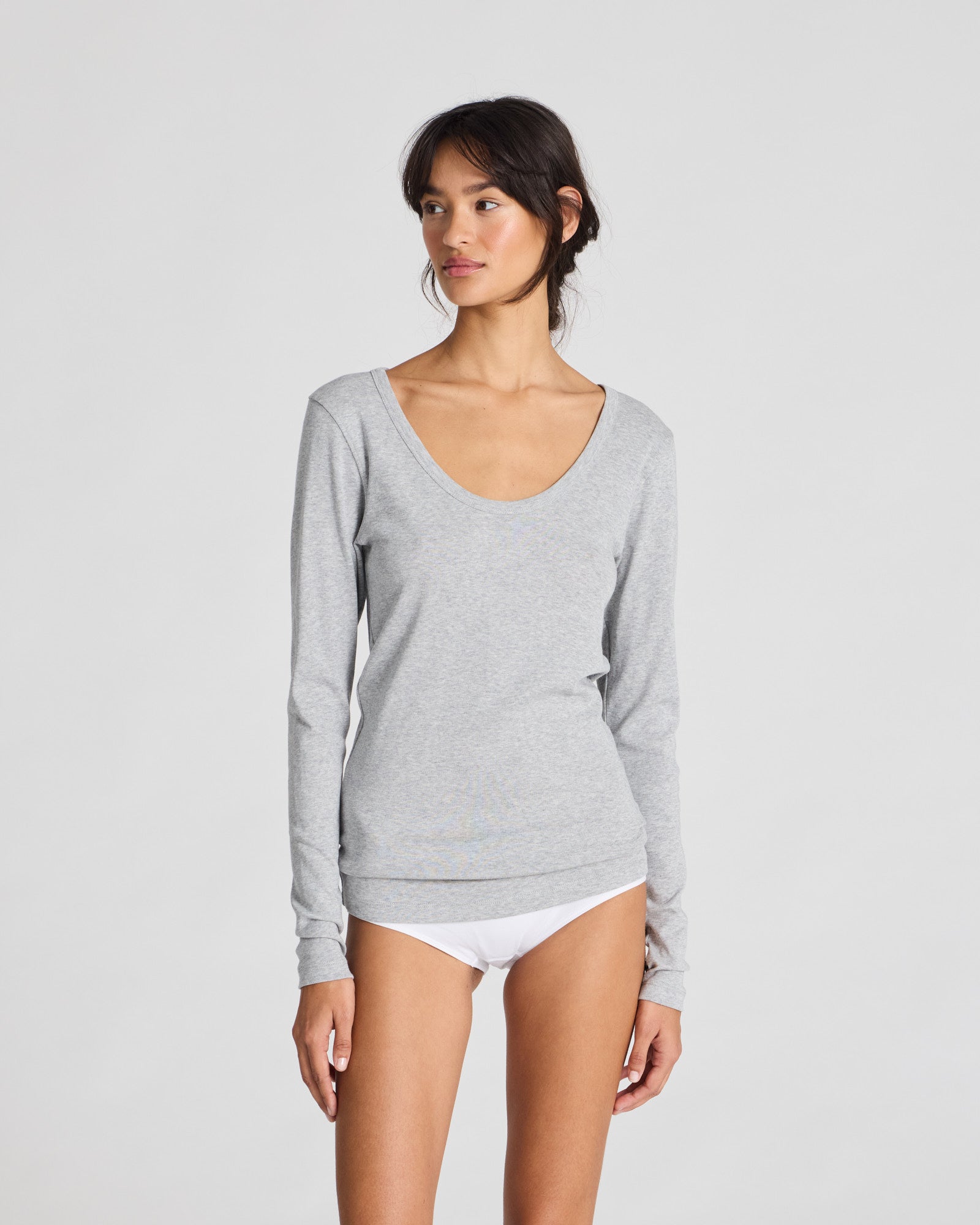 GAI+LISVA Ivy Cotton 1x1 RIB L/S Tee GOTS 243975 Tops & T-shirts 601 Light Grey Melange