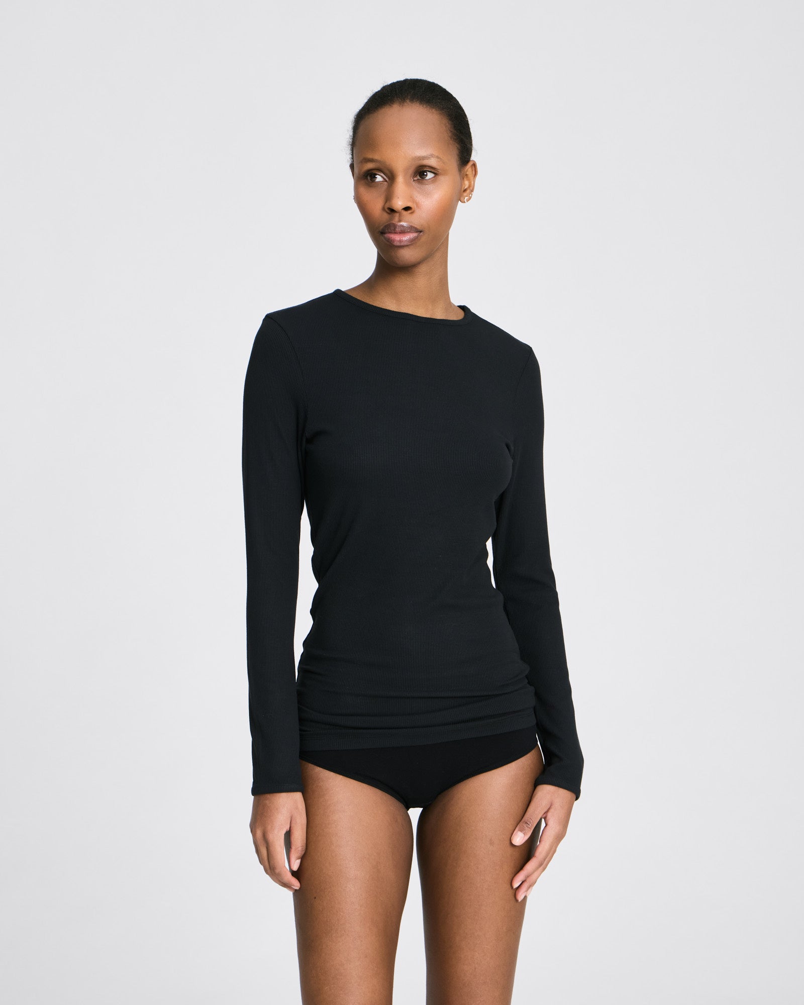 GAI+LISVA Linda L/S Viscose Stretchable Top 2x2 Rib Tops & T-shirts 652 Stretch Limo Black