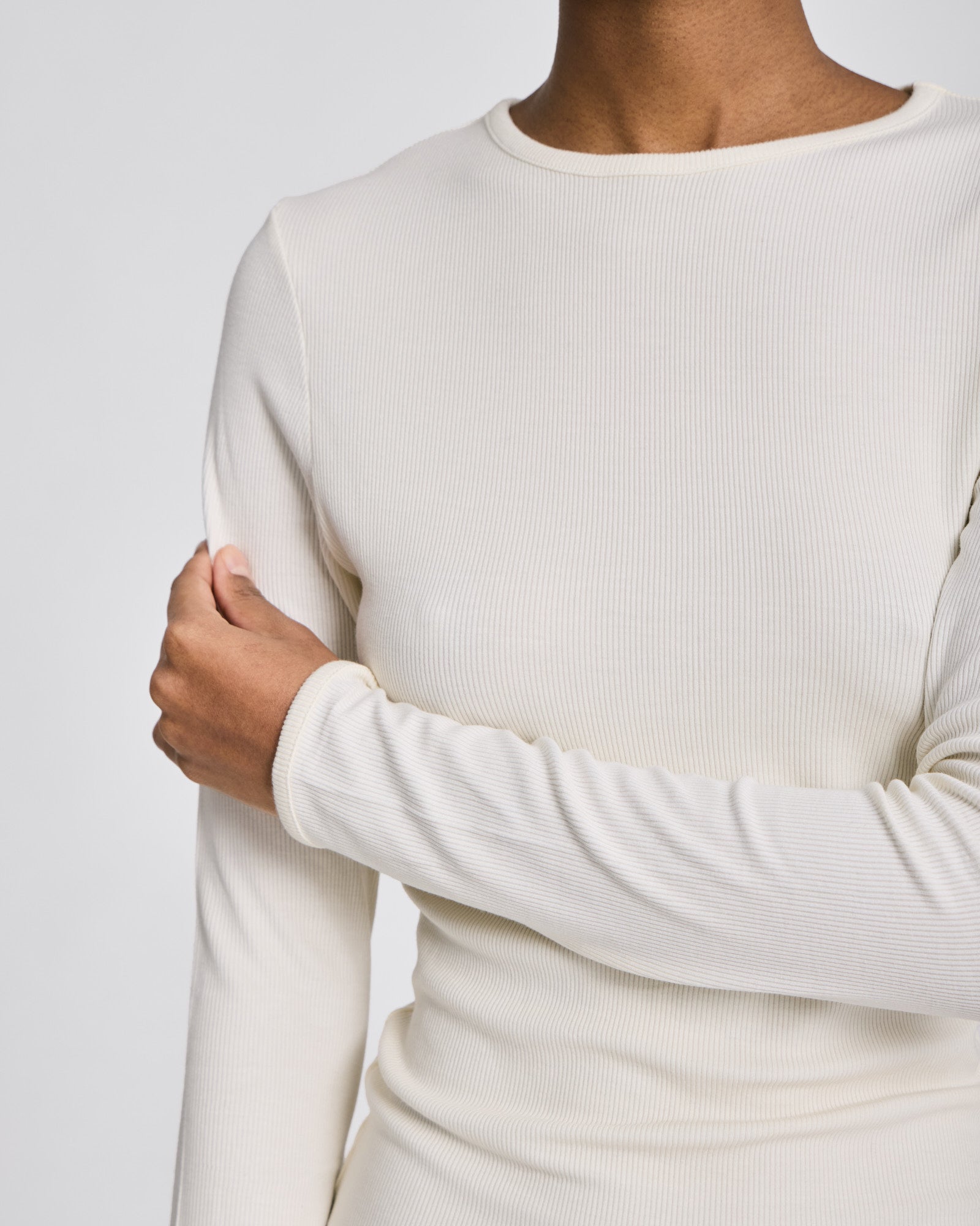 GAI+LISVA Linda L/S Viscose Stretchable Top 2x2 Rib Tops & T-shirts 762 Egret