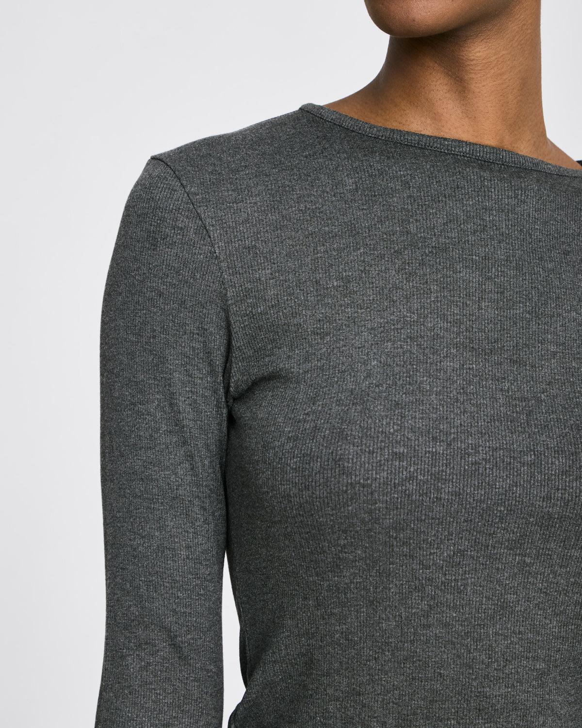 GAI+LISVA Linda L/S Viscose Stretchable Top 2x2 Rib Tops & T-shirts 764 Dark Grey Melangé