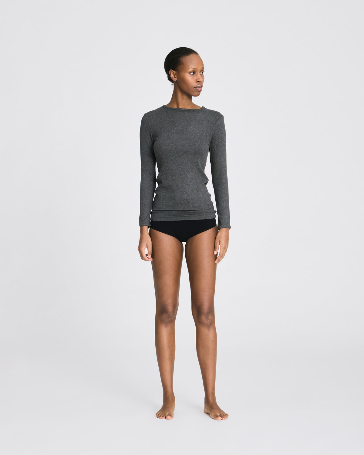 GAI+LISVA Linda L/S Viscose Stretchable Top 2x2 Rib Tops & T-shirts 764 Dark Grey Melangé