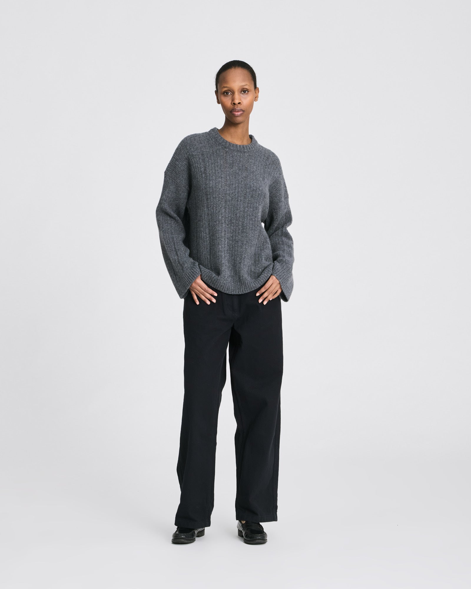 GAI+LISVA Magda L/S Drop Needle Lambswool GOTS Lambswool l Knitwear 631 Grafitti Grey Melangé