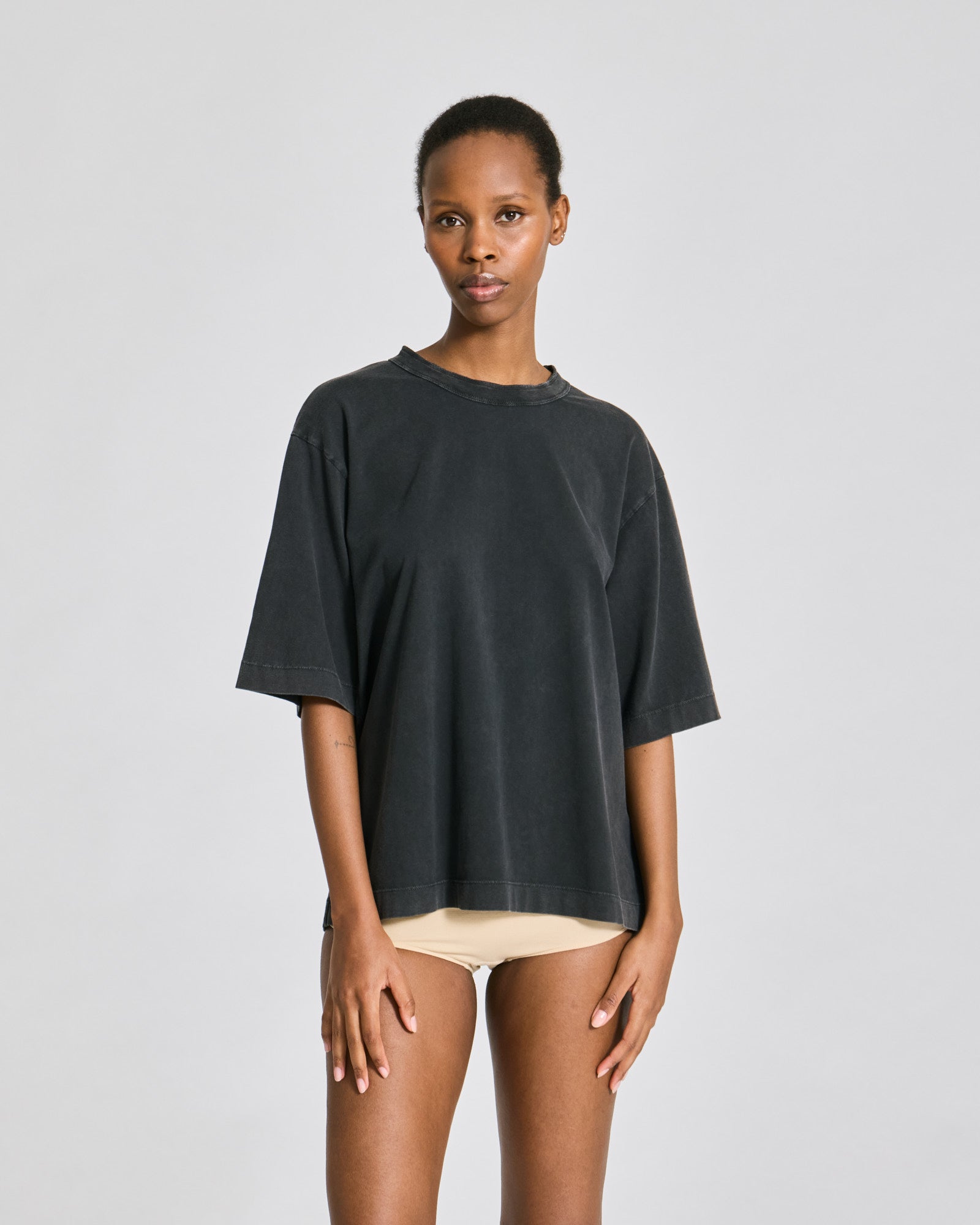 GAI+LISVA Maya Cotton Jersey Tee Vintage Look Tops & T-shirts 765 Dark Grey Acid Wash