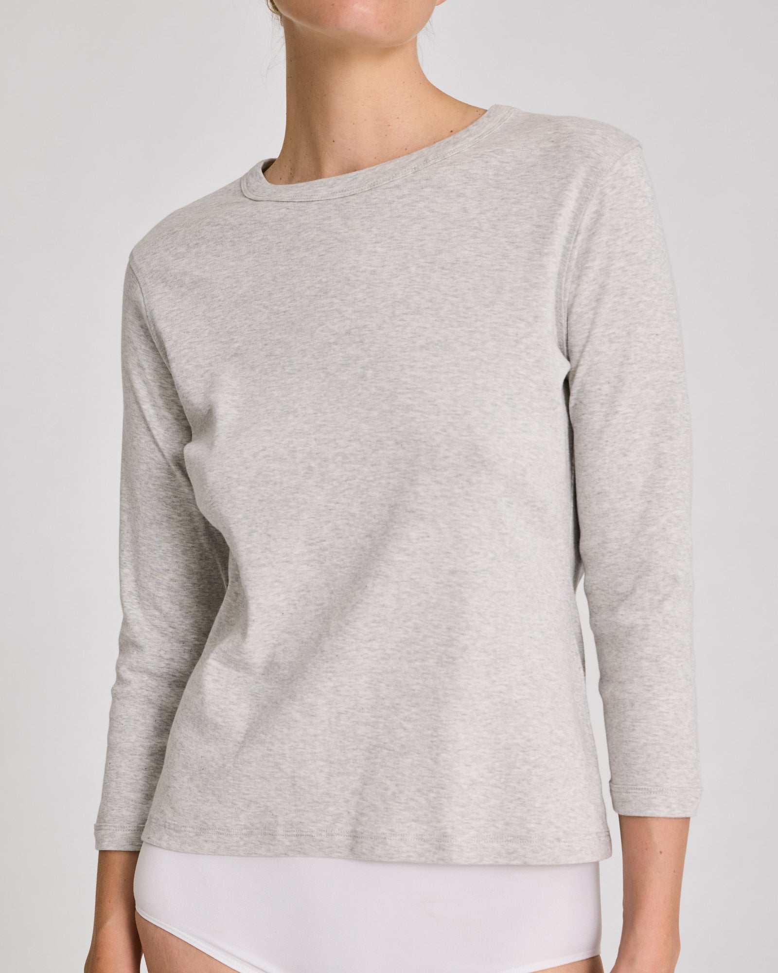 GAI+LISVA Sascha 3/4 Sleeve Cotton Top Tops & T-shirts 601 Light Grey Melange