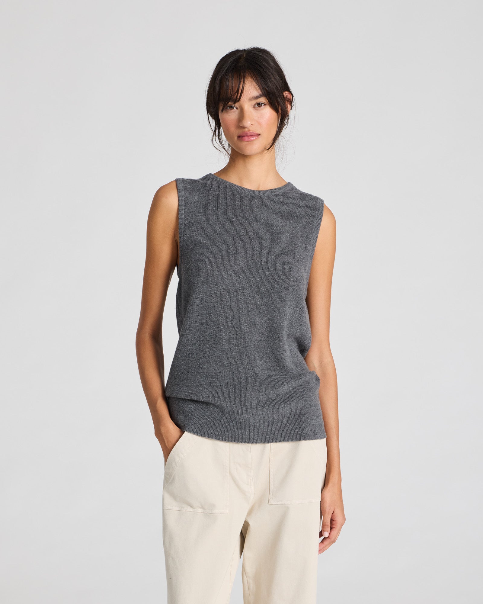 GAI+LISVA Sofie Knit Tank GOTS 243975 Cotton l Knitwear 605 Dark Grey Melangè