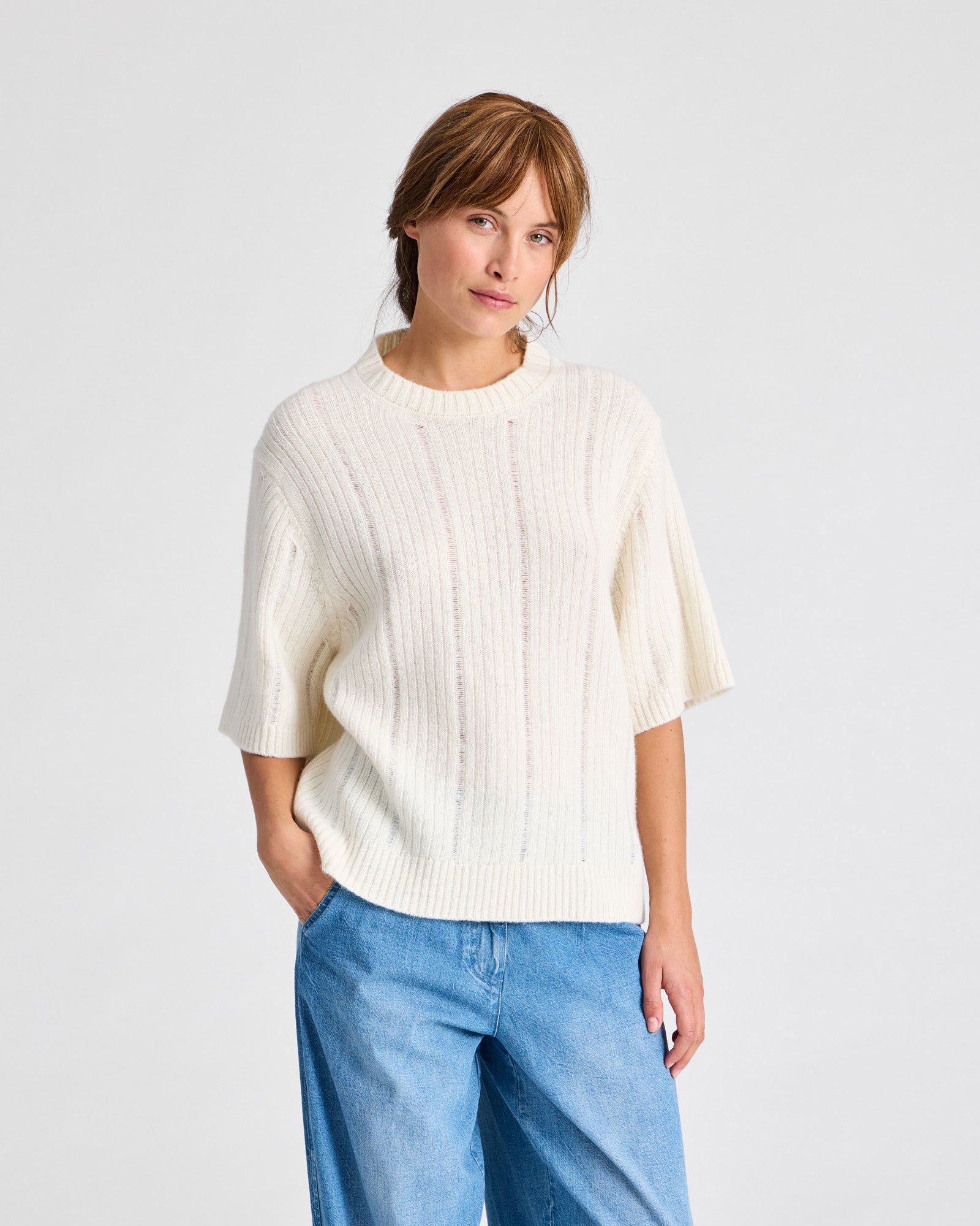 GAI+LISVA Tulle S/S Drop Needle Lambswool Knit GOTS Lambswool l Knitwear 124 Whisper White
