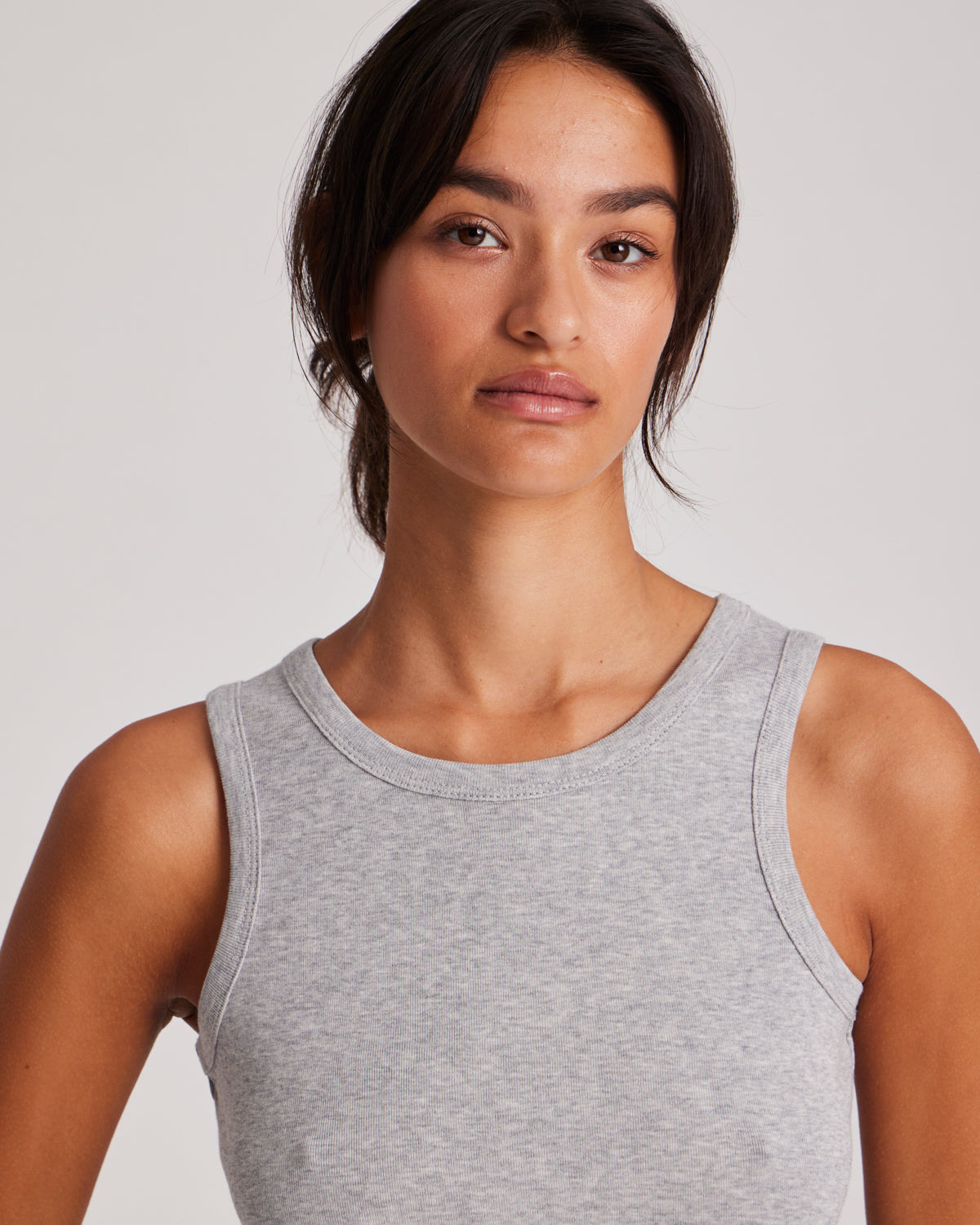 GAI+LISVA Alberte Cotton 1x1 RIB Top Tops & T-shirts 601 Light Grey Melange