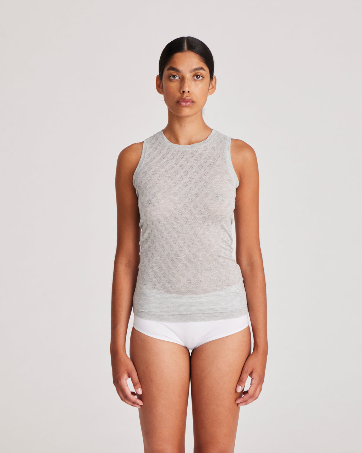 GAI+LISVA Alberte S´less Silk Top Tops & T-shirts 601 Light Grey Melange