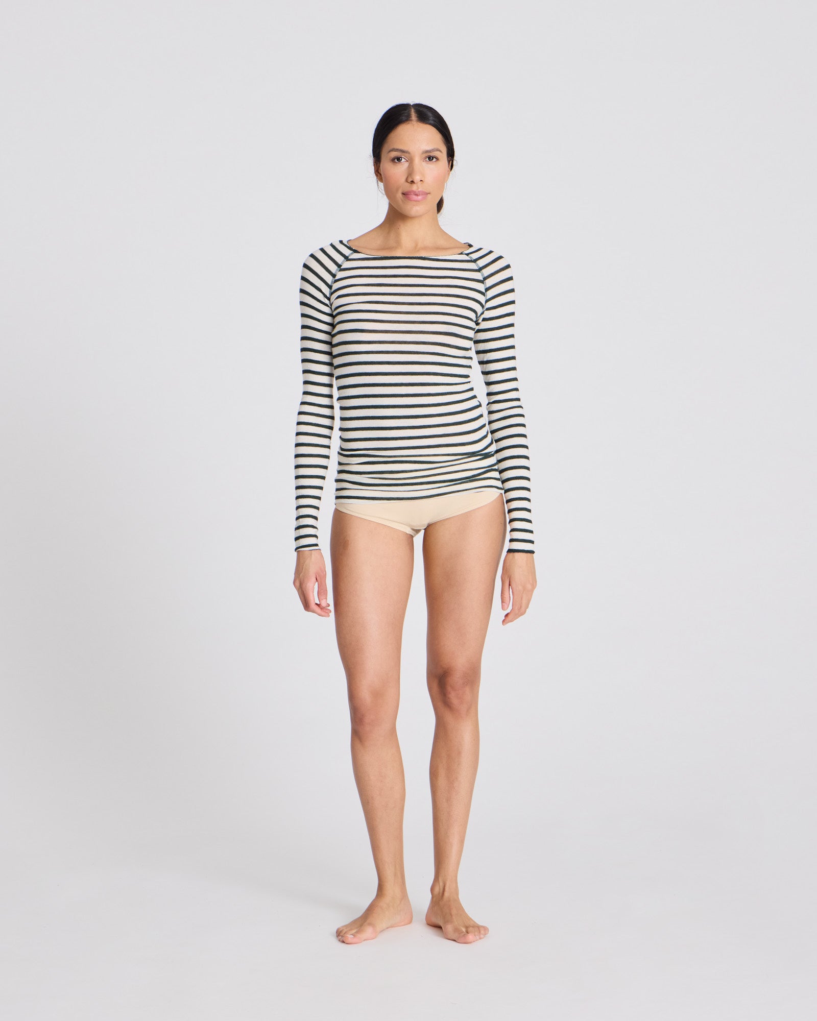 GAI+LISVA Amalie Wool Top Tops & T-shirts 199 Reverse Dark Olive Stripe
