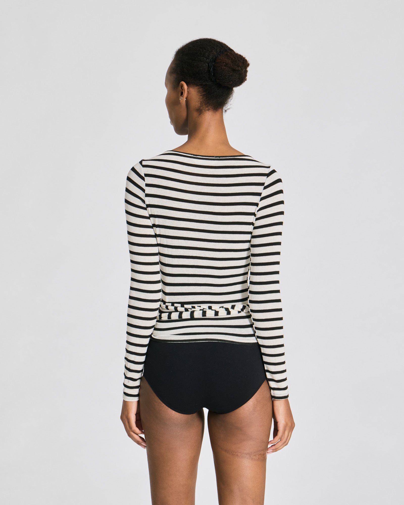 GAI+LISVA Anne Striped Wrap L/S Wool Top Tops & T-shirts 962 Ecru / Black Sailor Stripe