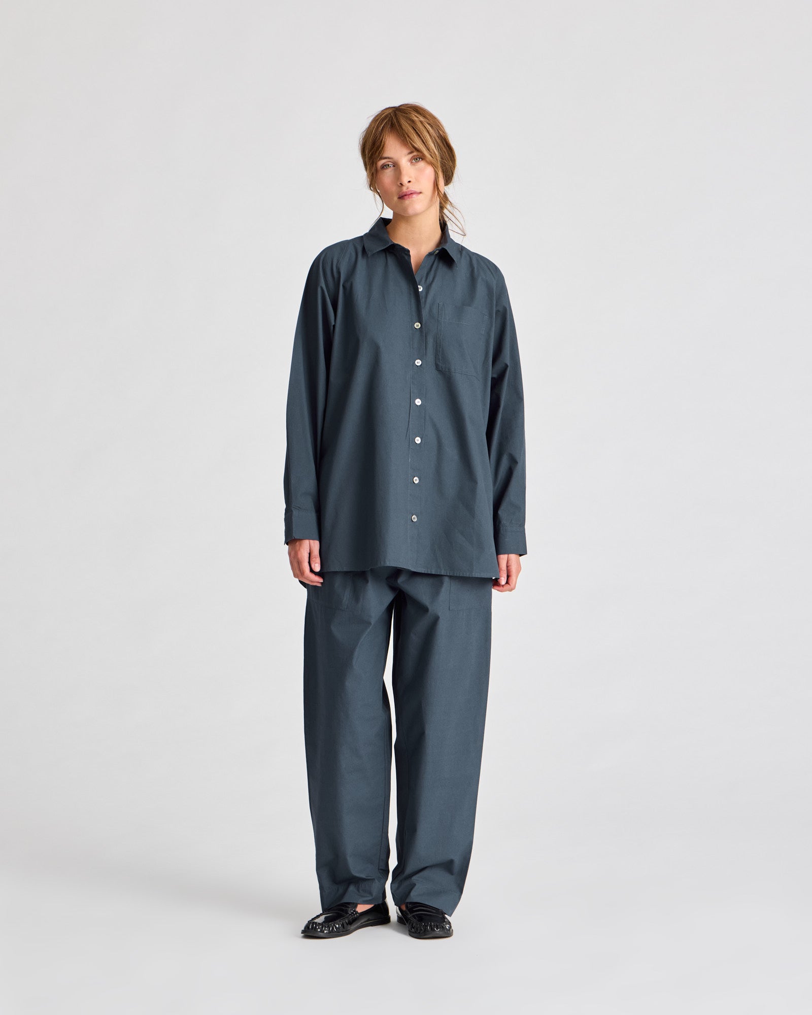 GAI+LISVA Bella Raglan L/S Poplin Long Shirt GOTS 243975 Top 472 Denim Blue