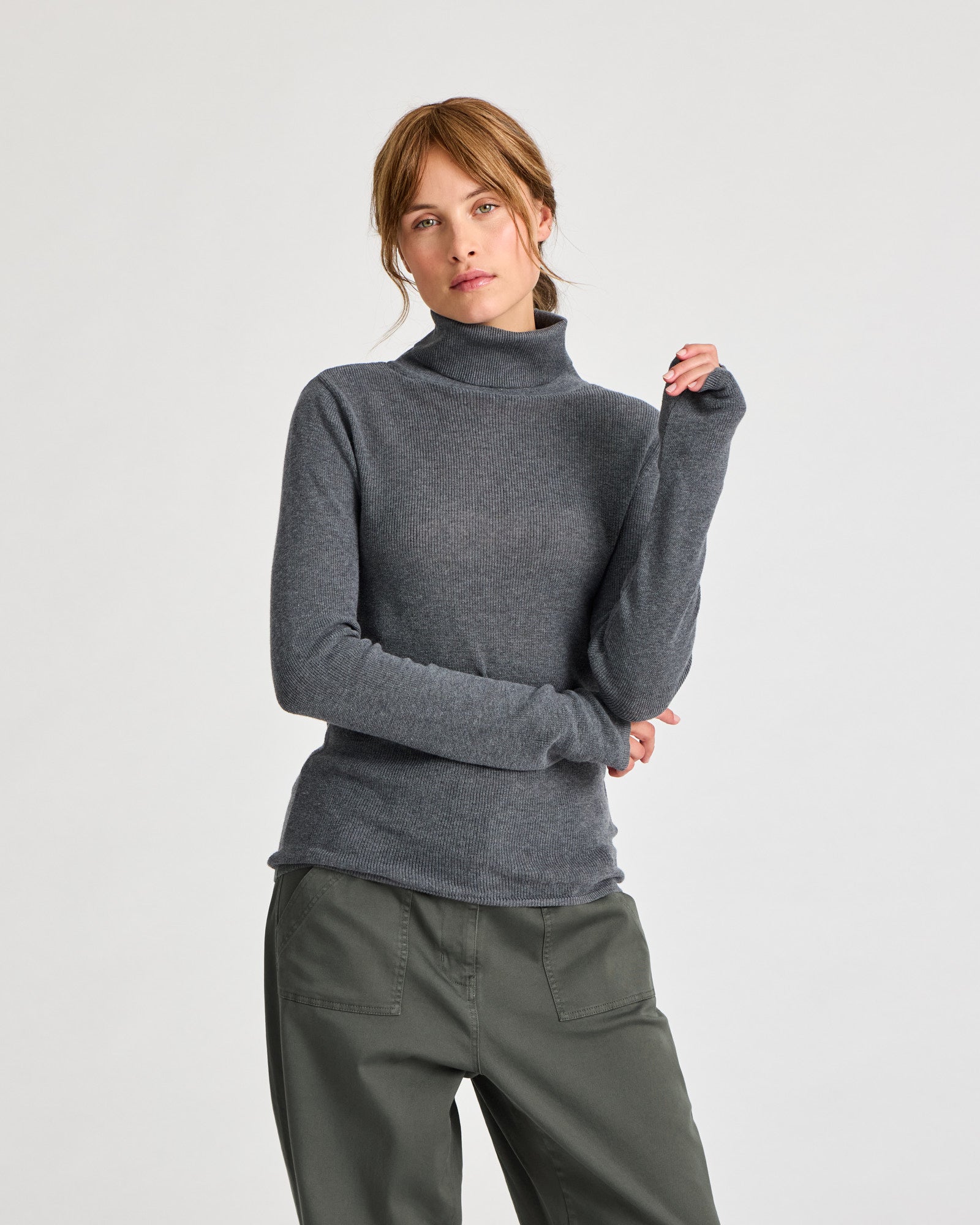 GAI+LISVA Cathrine L/S Knit Turtelneck GOTS 243975 Knit 605 Dark Grey Melangè