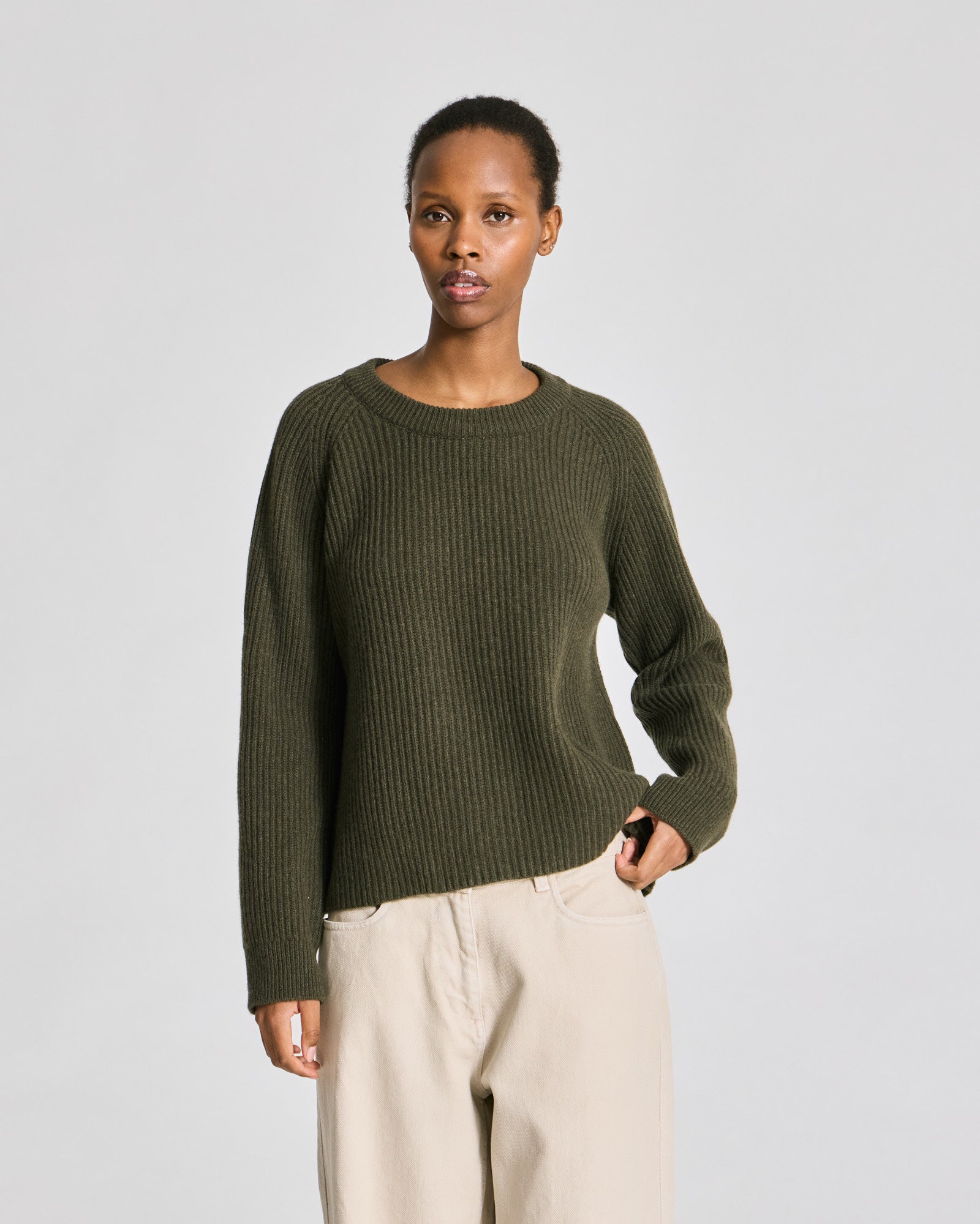 GAI+LISVA Dorthea L/S Pullover Lambswool Knit GOTS Lambswool l Knitwear 170 Olive Night Melangé