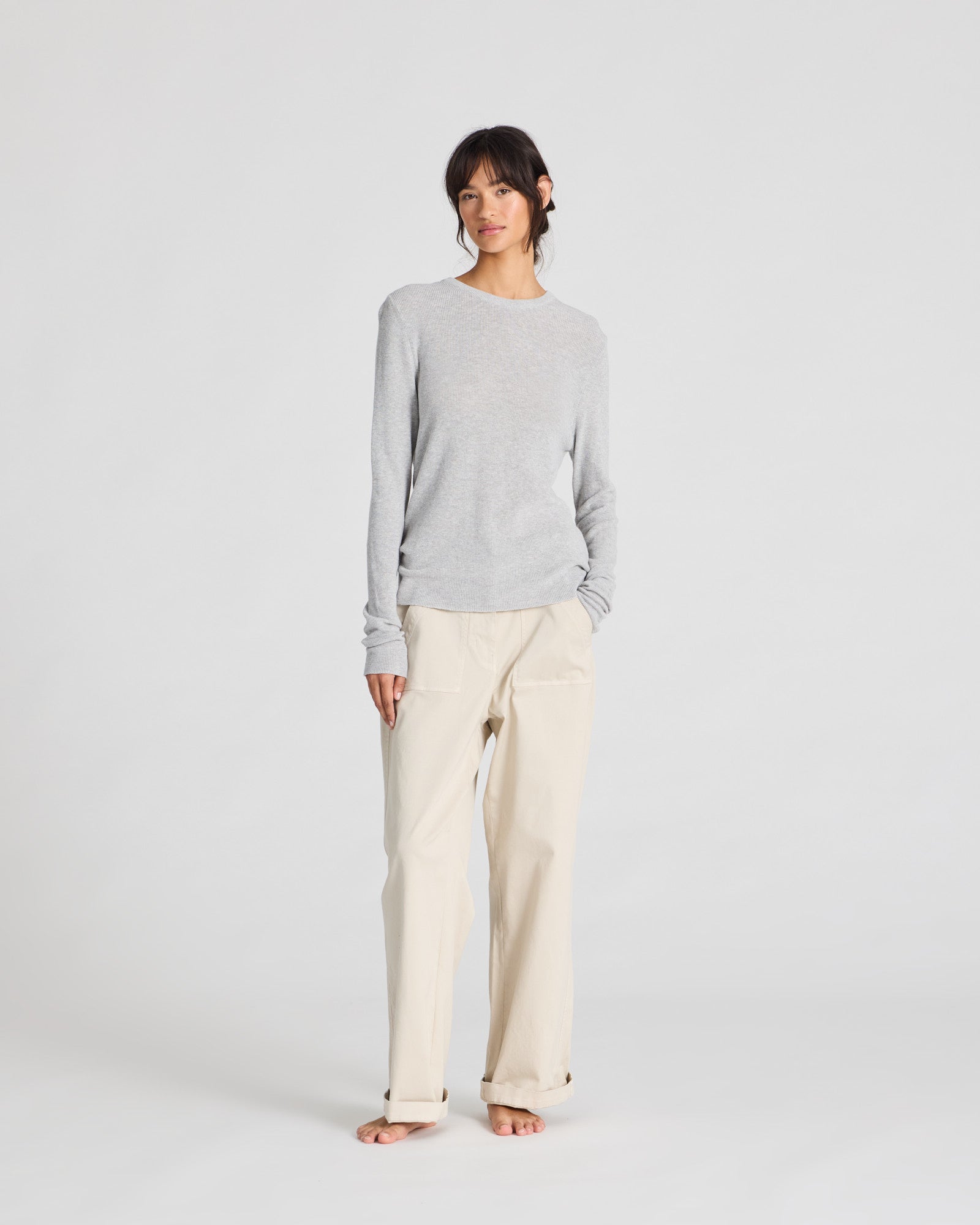 GAI+LISVA Freja L/S Cotton Rib Top GOTS Cotton l Knitwear 601 Light Grey Melange