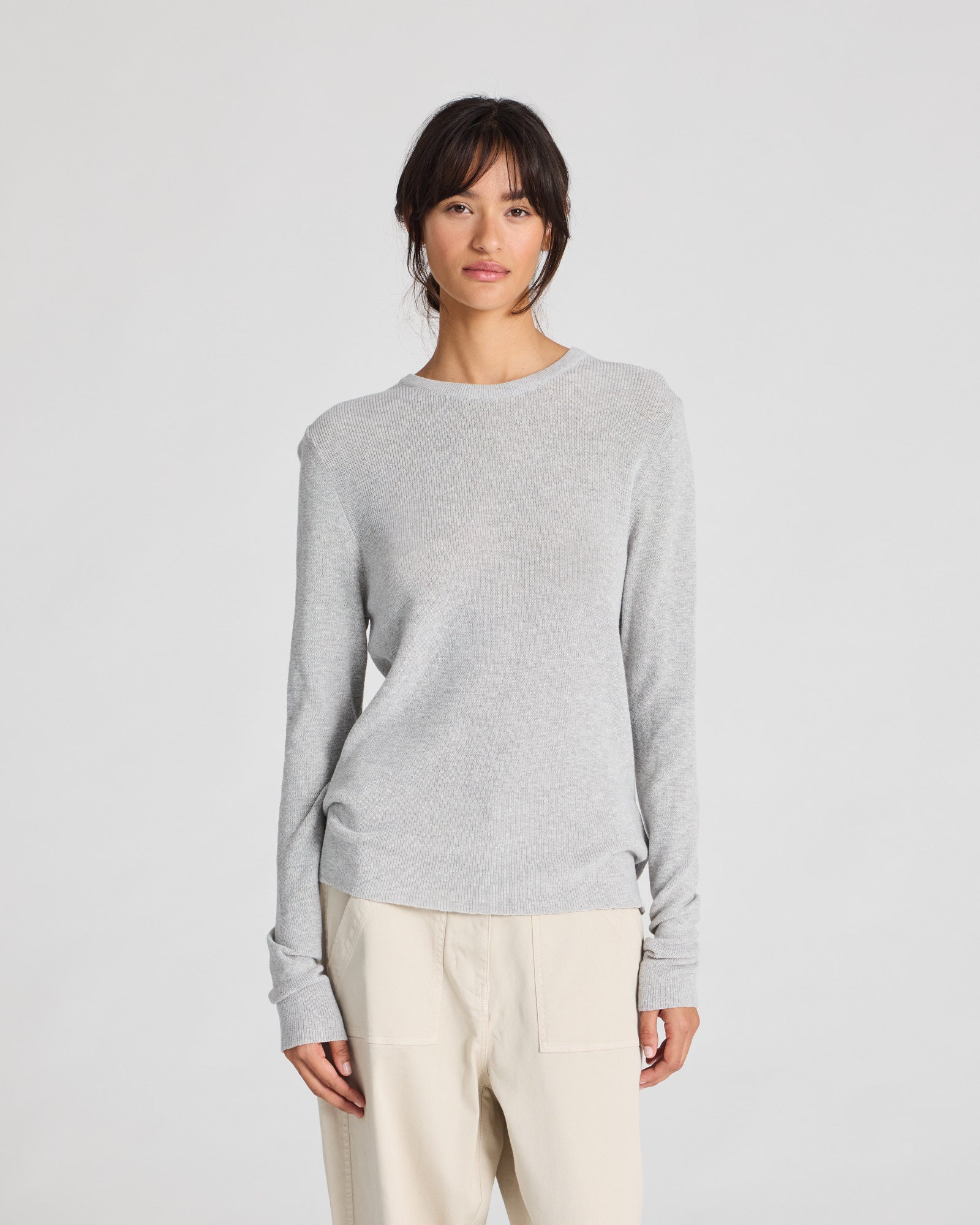 GAI+LISVA Freja L/S Cotton Rib Top GOTS Cotton l Knitwear 601 Light Grey Melange