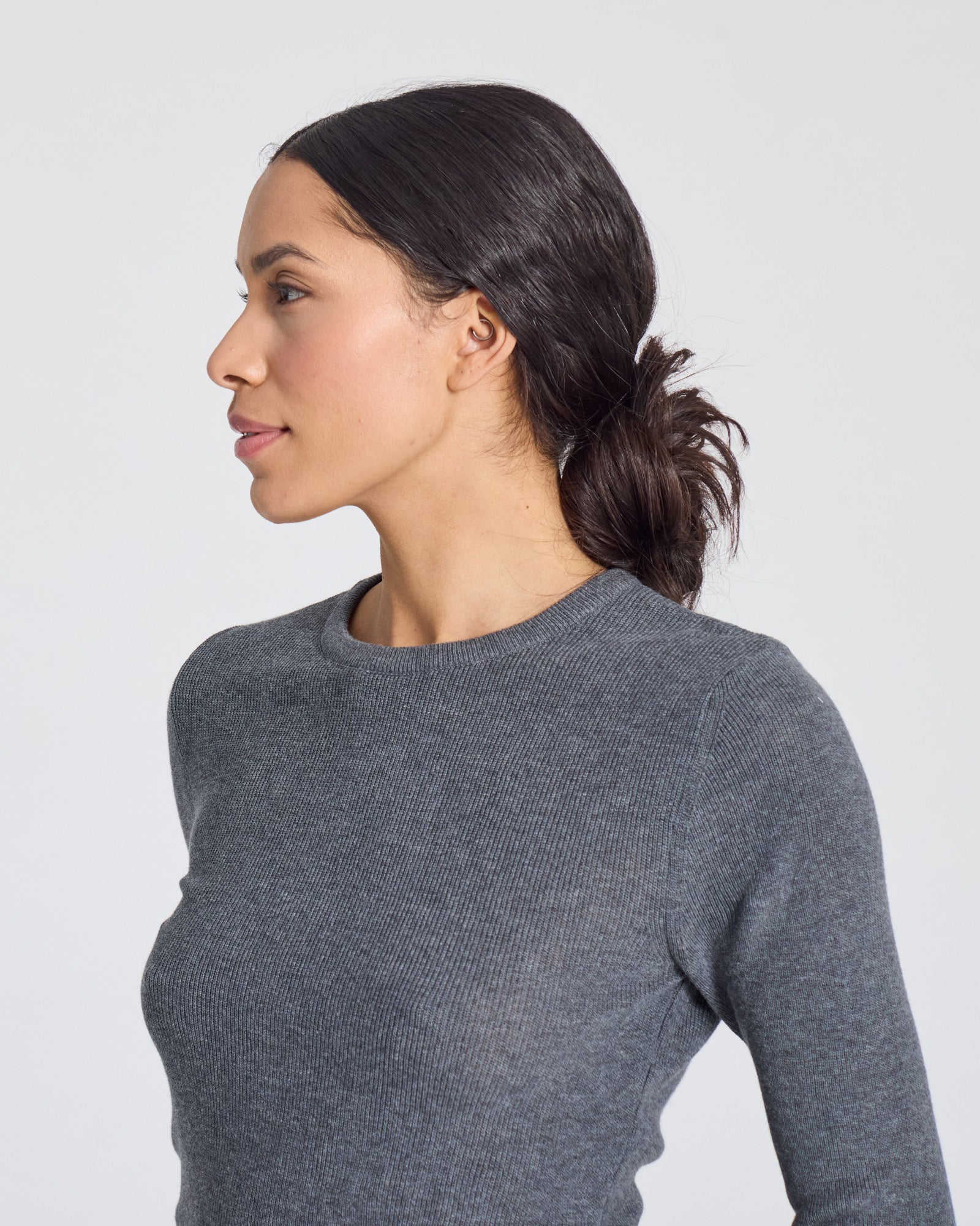 GAI+LISVA Freja L/S Cotton Rib Top GOTS Cotton l Knitwear 605 Dark Grey Melangè