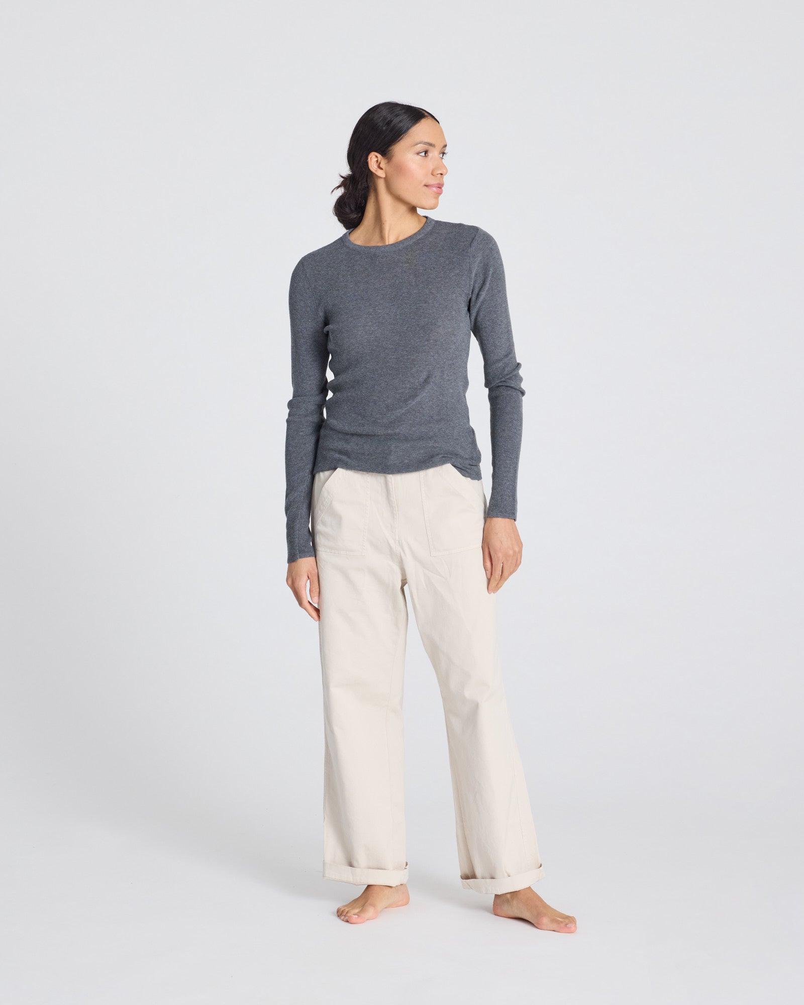 GAI+LISVA Freja L/S Cotton Rib Top GOTS Cotton l Knitwear 605 Dark Grey Melangè