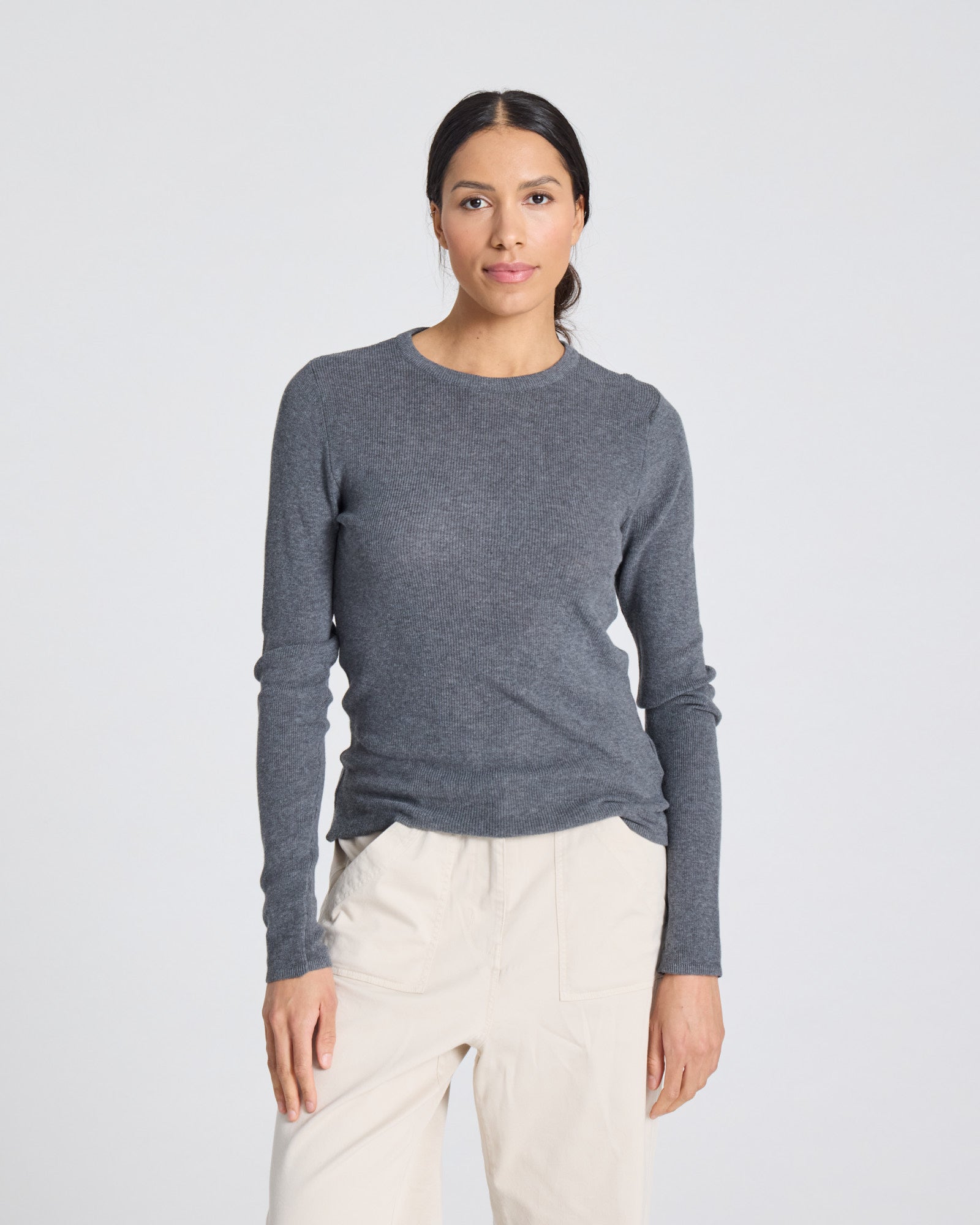 GAI+LISVA Freja L/S Cotton Rib Top GOTS Cotton l Knitwear 605 Dark Grey Melangè