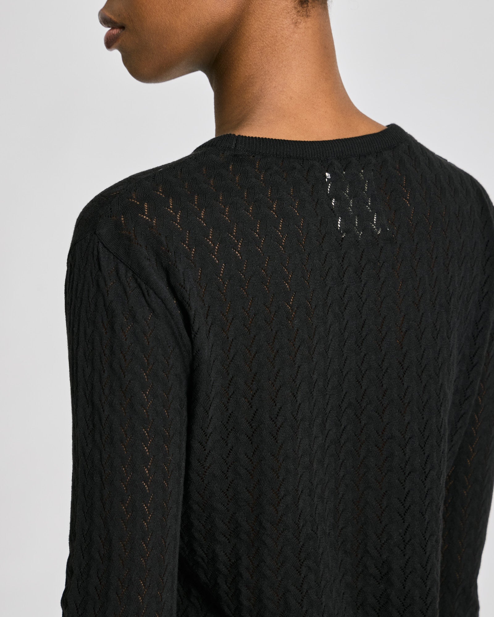 GAI+LISVA Freja L/S Leaves Pointel Knit Top - GOTS Cotton l Knitwear 650 Black
