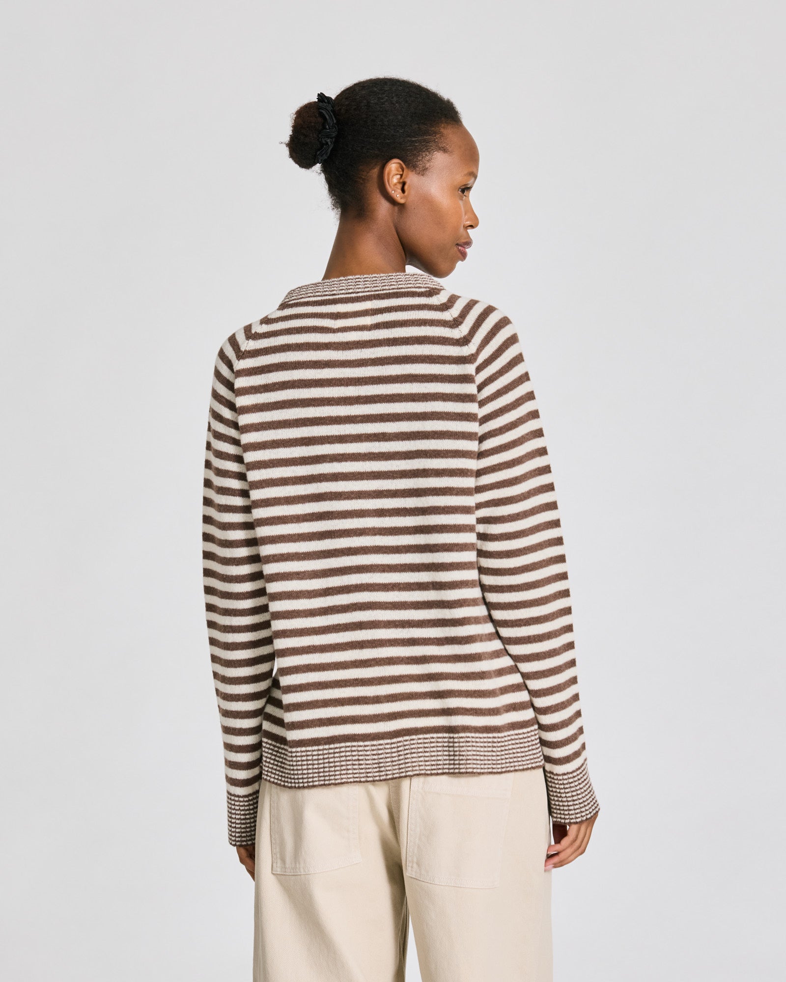 GAI+LISVA Gry L/S Striped Cardigan Lambswool Knit Lambswool l Knitwear 754 Striped Brown / Ecru