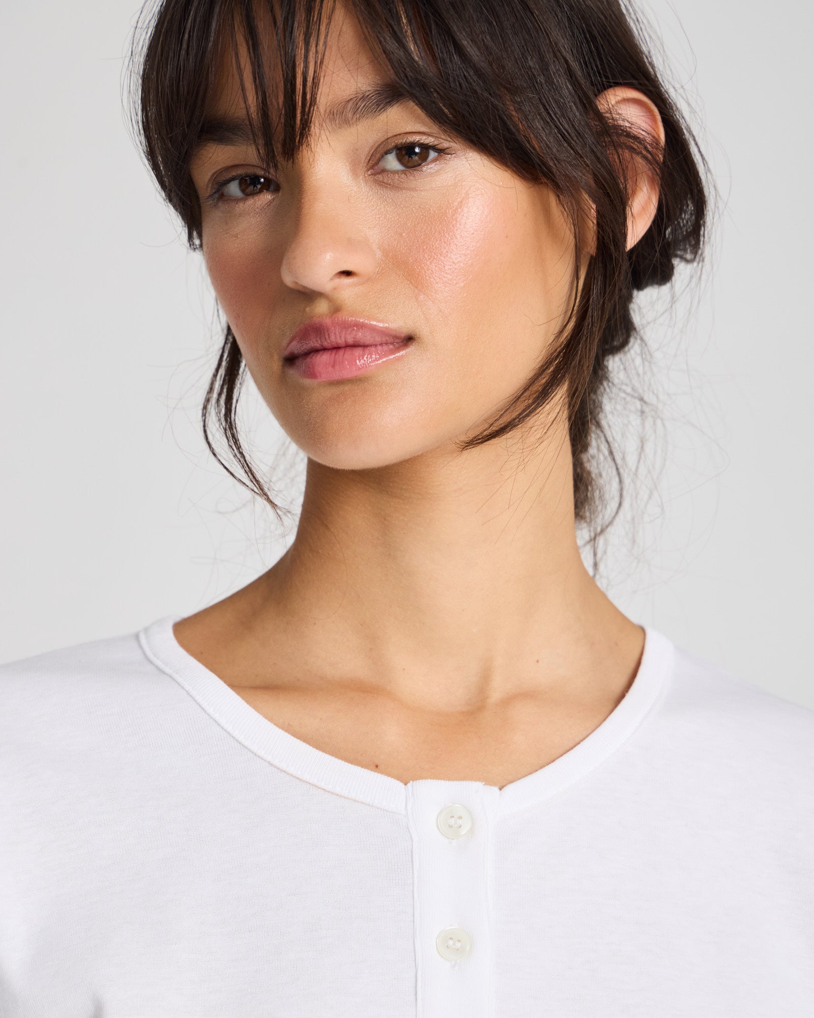 GAI+LISVA Ida Cotton 1x1 RIB Henley Tee GOTS 243975 Tops & T-shirts 100 White