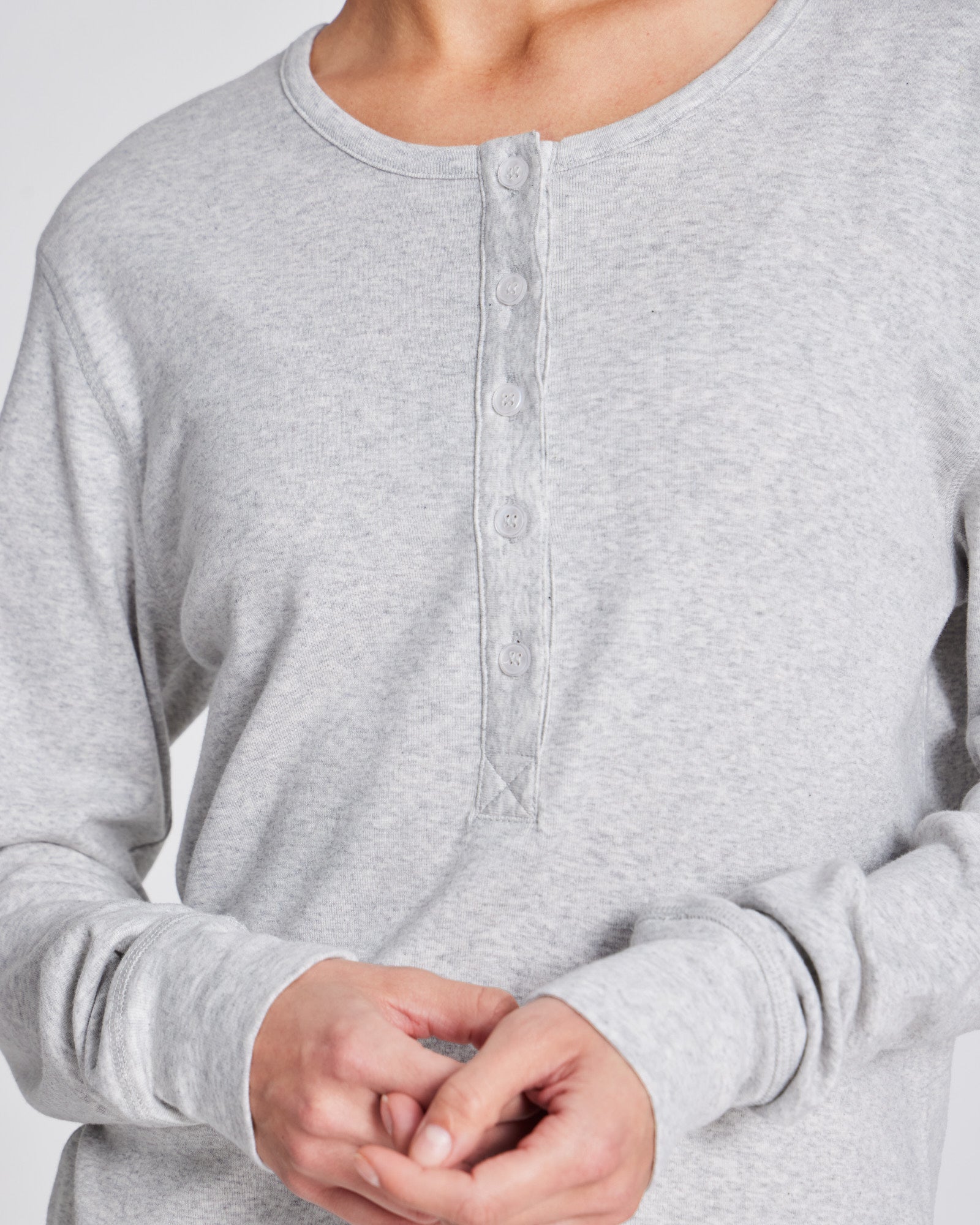 GAI+LISVA Ida Cotton 1x1 RIB Henley Tee GOTS 243975 Tops & T-shirts 601 Light Grey Melange