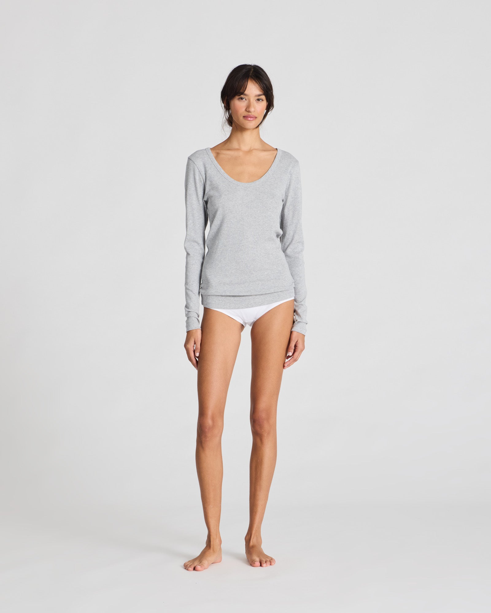 GAI+LISVA Ivy Cotton 1x1 RIB L/S Tee GOTS 243975 Tops & T-shirts 601 Light Grey Melange
