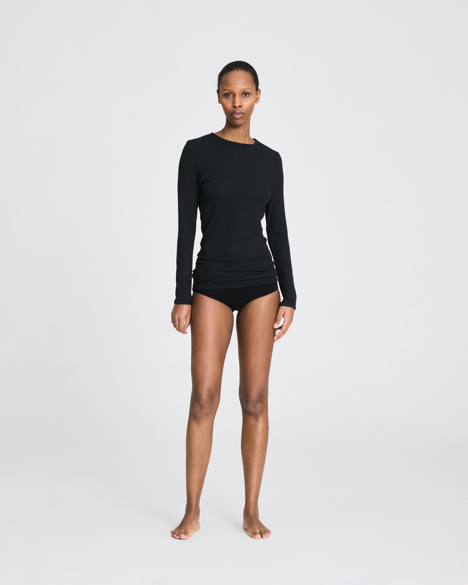 GAI+LISVA Linda L/S Viscose Stretchable Top 2x2 Rib Tops & T-shirts 652 Stretch Limo Black