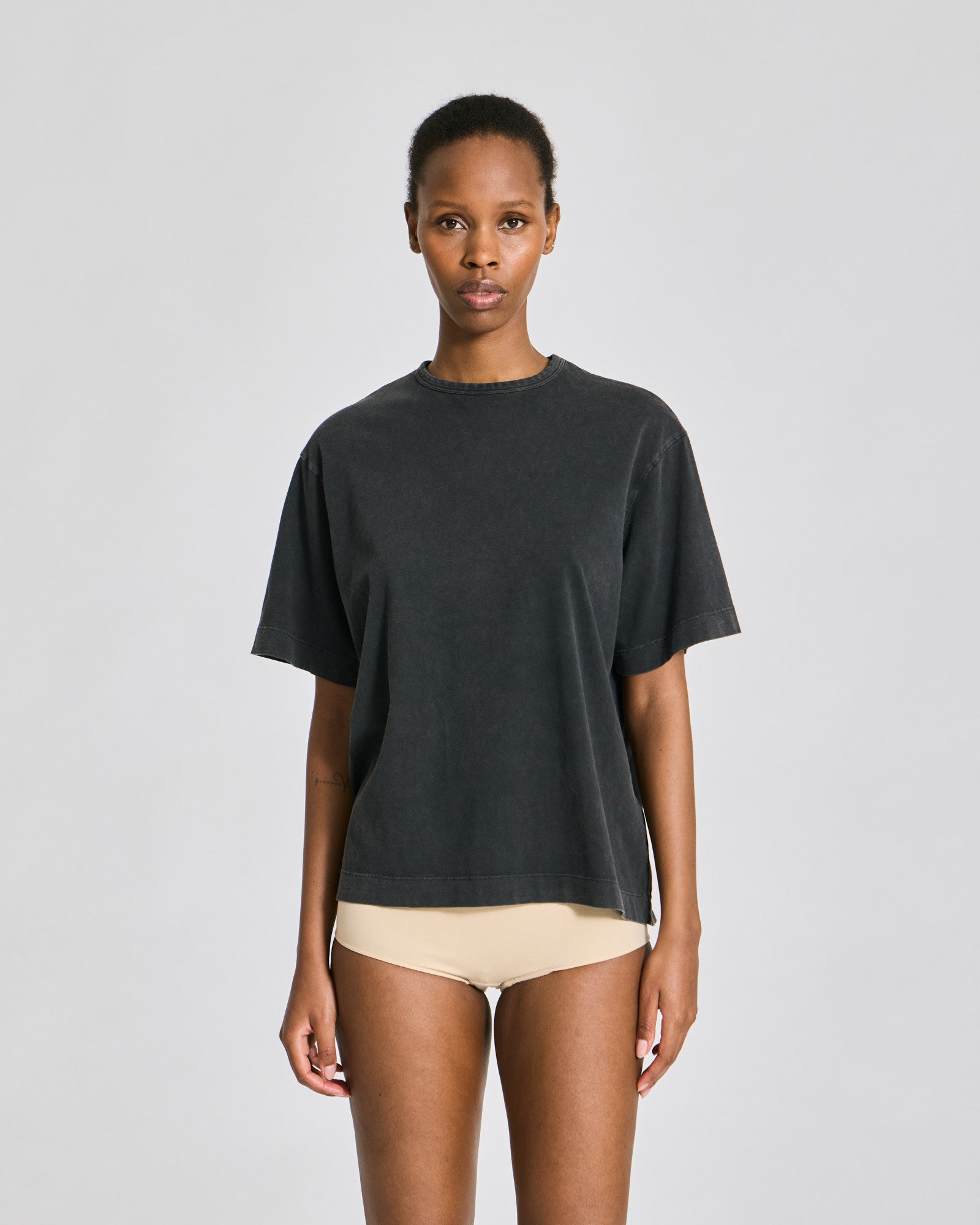 GAI+LISVA Sally S/S Cotton Top Single Jersey Vintage Look Tops & T-shirts 765 Dark Grey Acid Wash