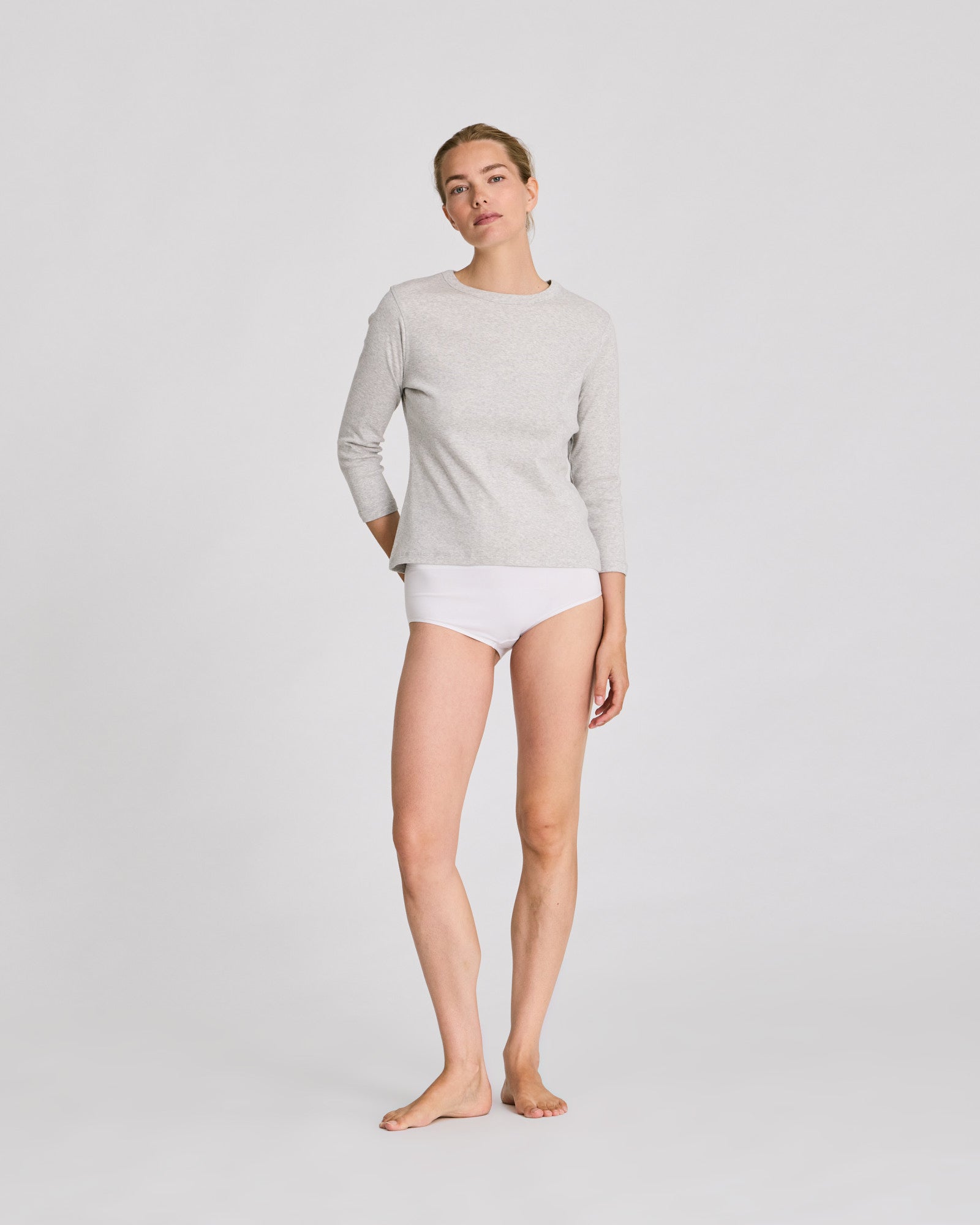 GAI+LISVA Sascha 3/4 Sleeve Cotton Top Tops & T-shirts 601 Light Grey Melange