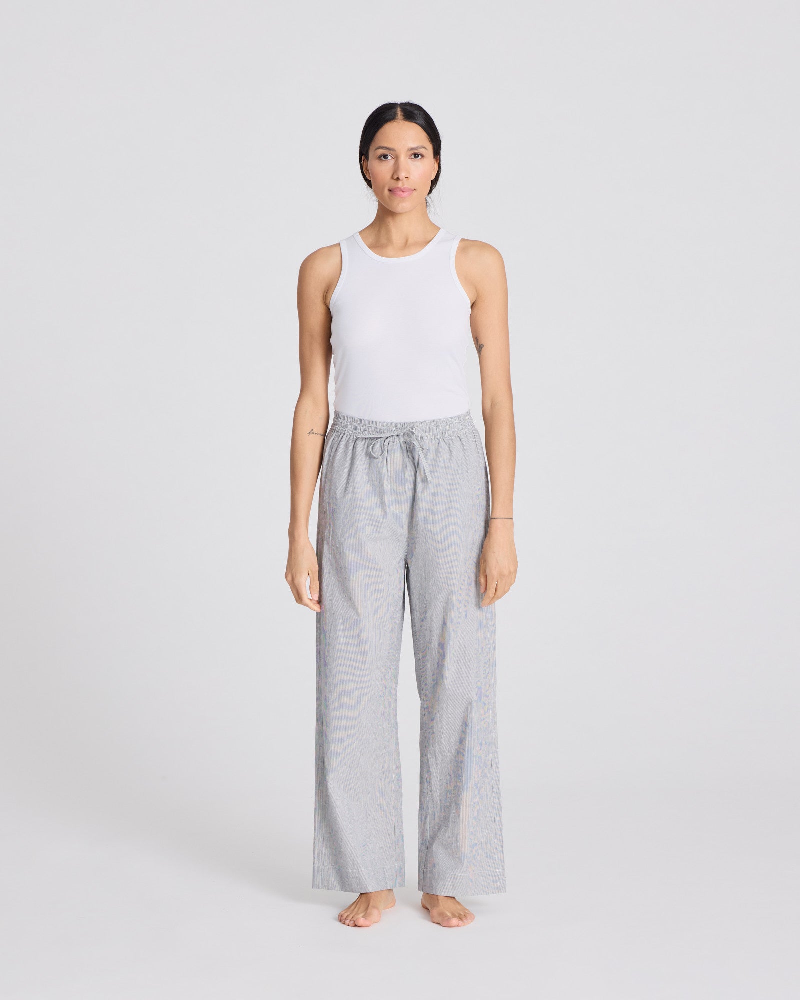 GAI+LISVA Thilde Pant Poplin GOTS 243975 Pants & Shorts 255 Dark Grey/Ecru Stripe